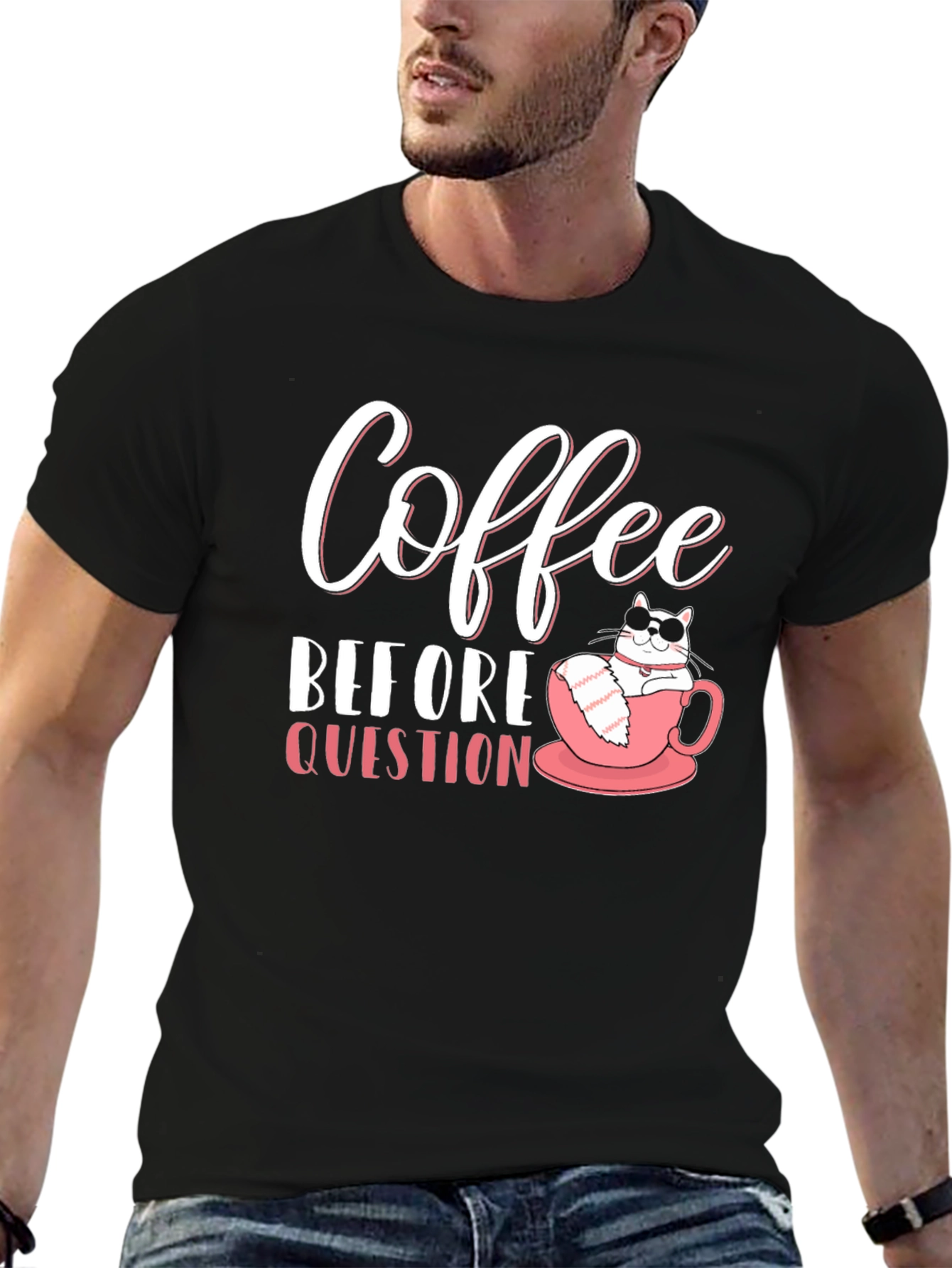 Coffee Before Question T-Shirt - Cat Lover Tee