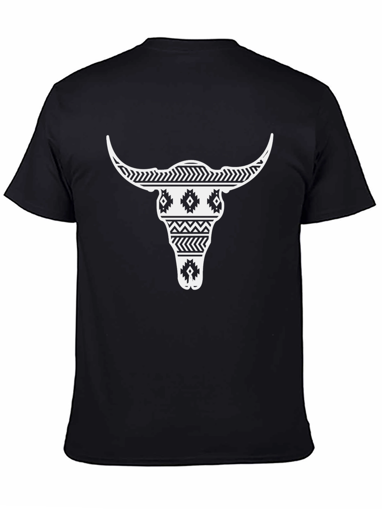 Aztec Bull Skull Graphic Tee - Black