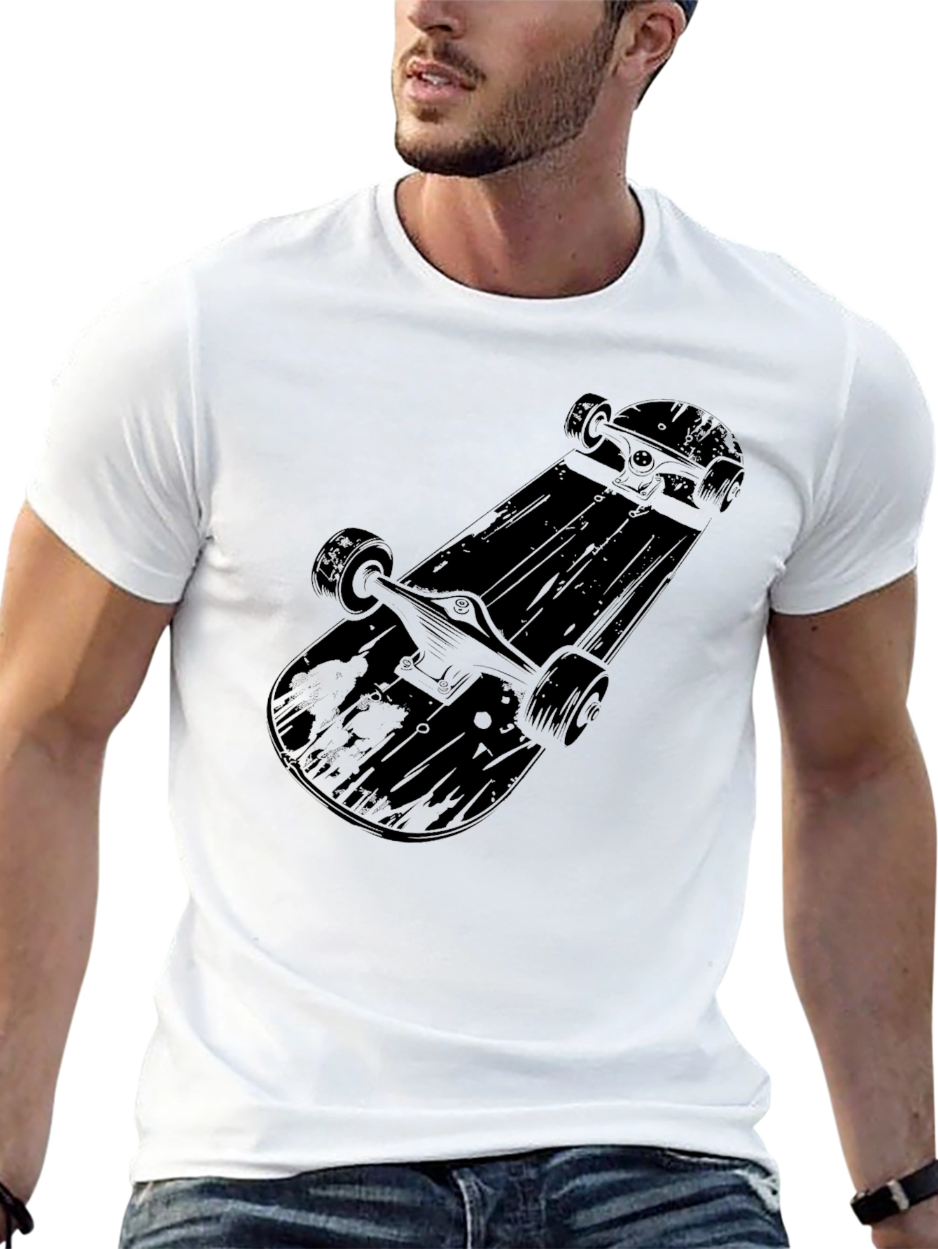 Skateboard Graphic Tee - Mens Black Cotton T-Shirt