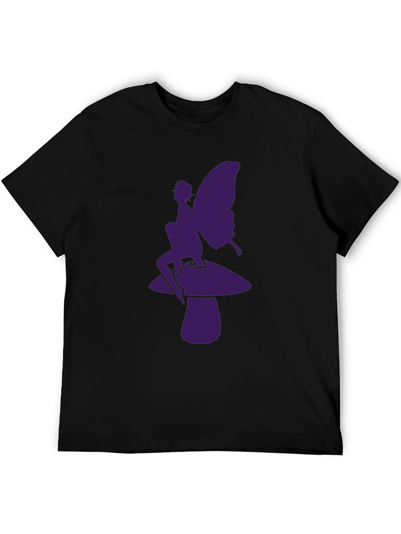Fairy on Mushroom Graphic Tee - Black Casual T-Shirt