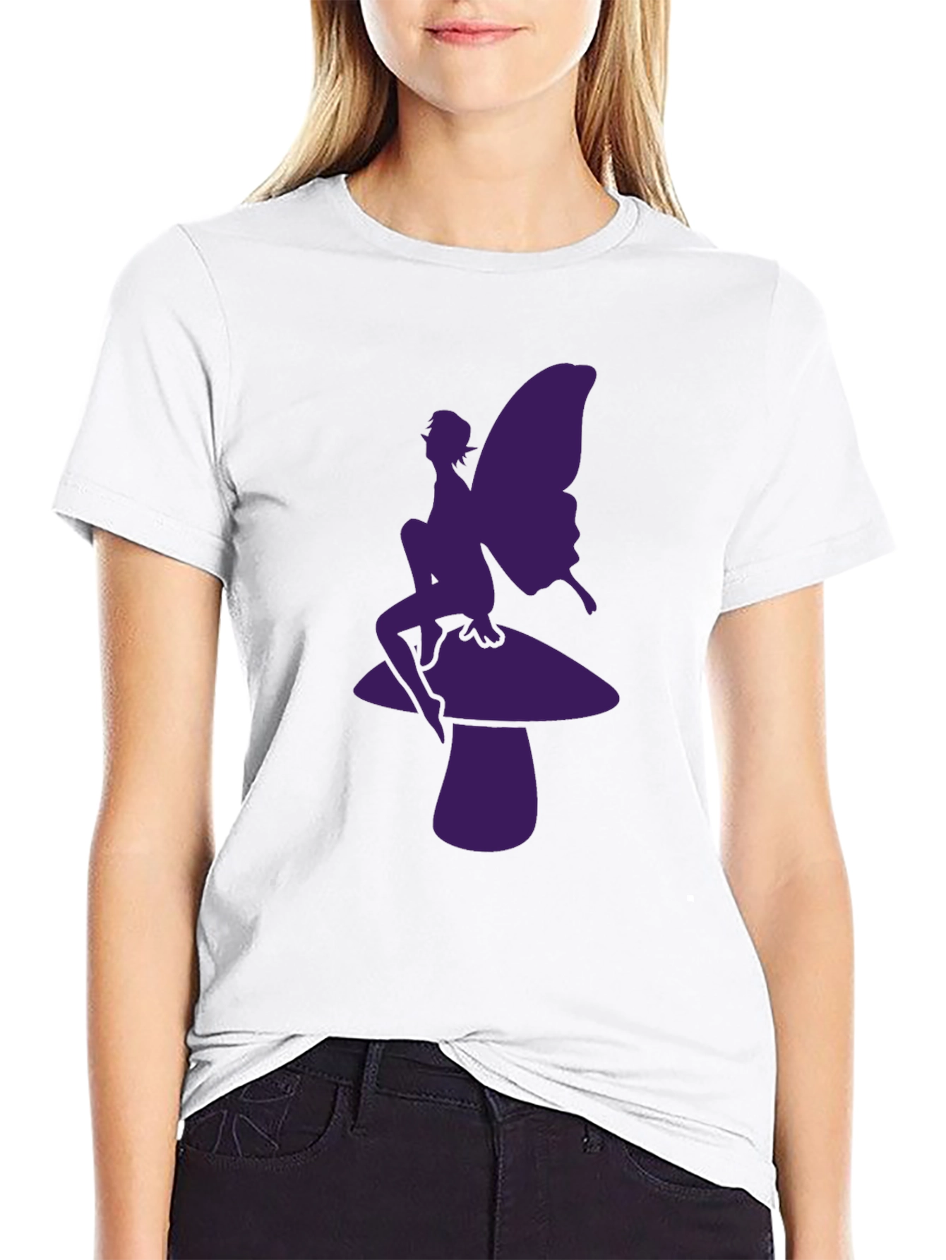 Fairy on Mushroom Graphic Tee - Black Casual T-Shirt