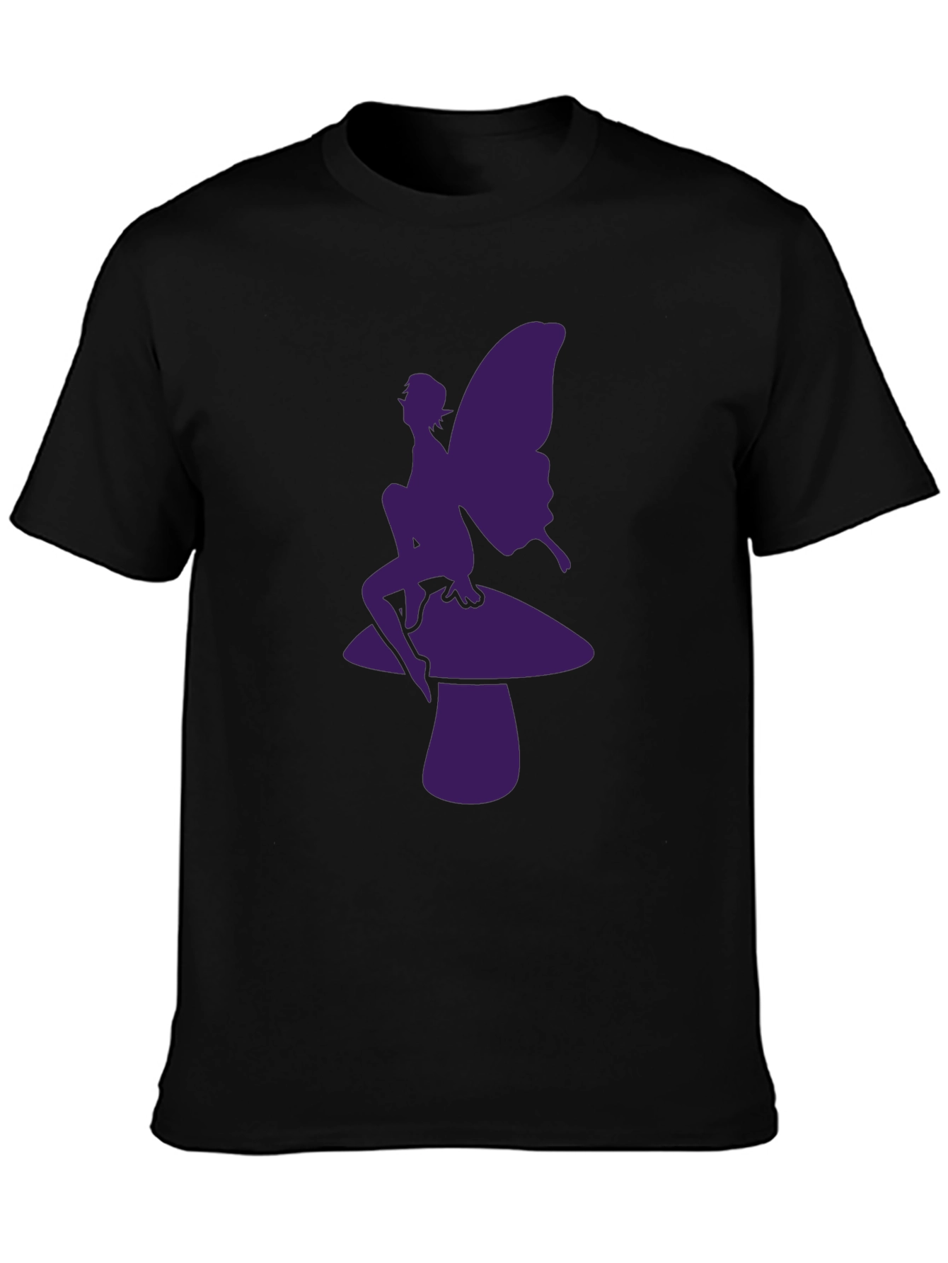 Fairy on Mushroom Graphic Tee - Black Casual T-Shirt