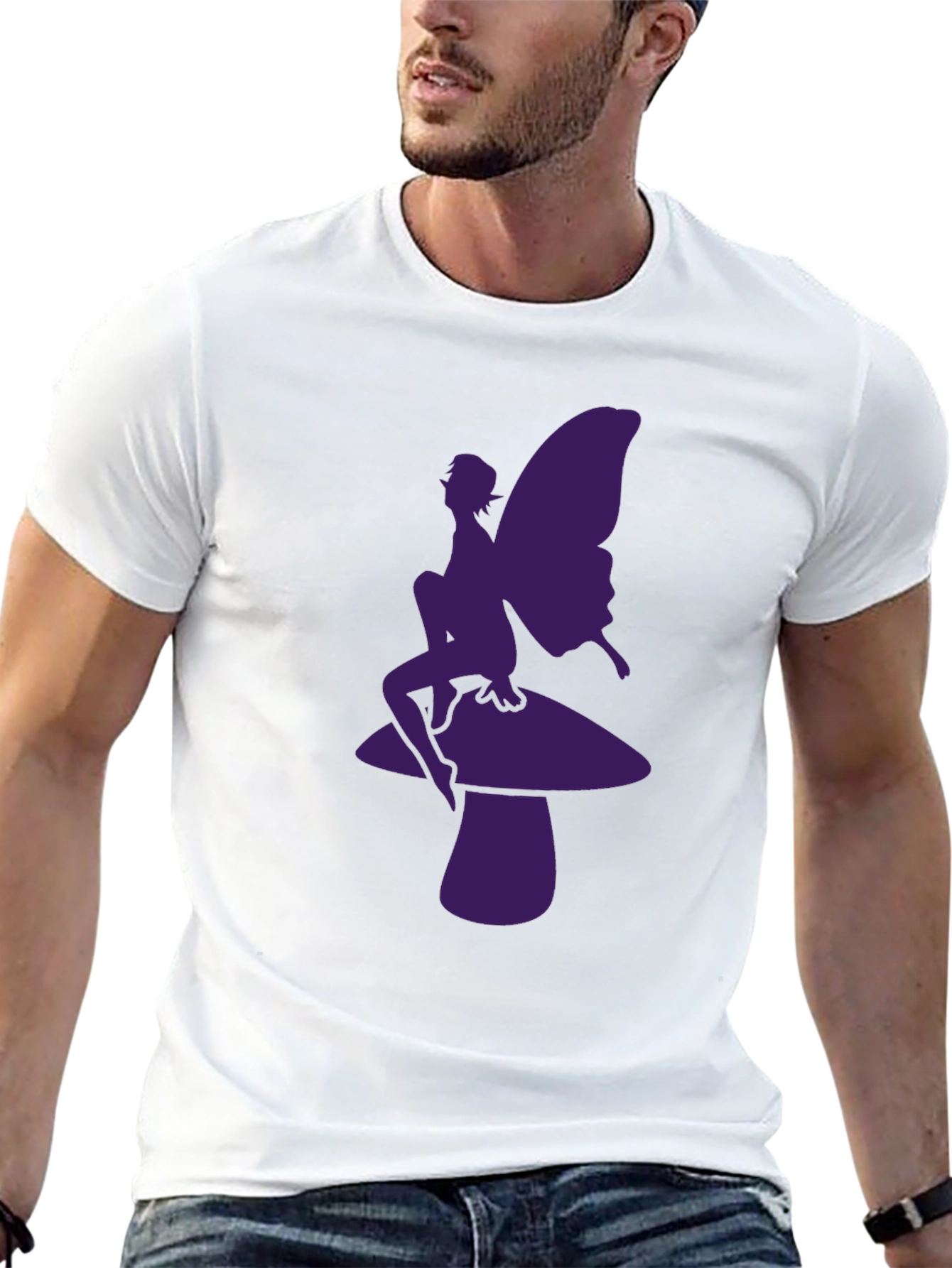 Fairy on Mushroom Graphic Tee - Black Casual T-Shirt