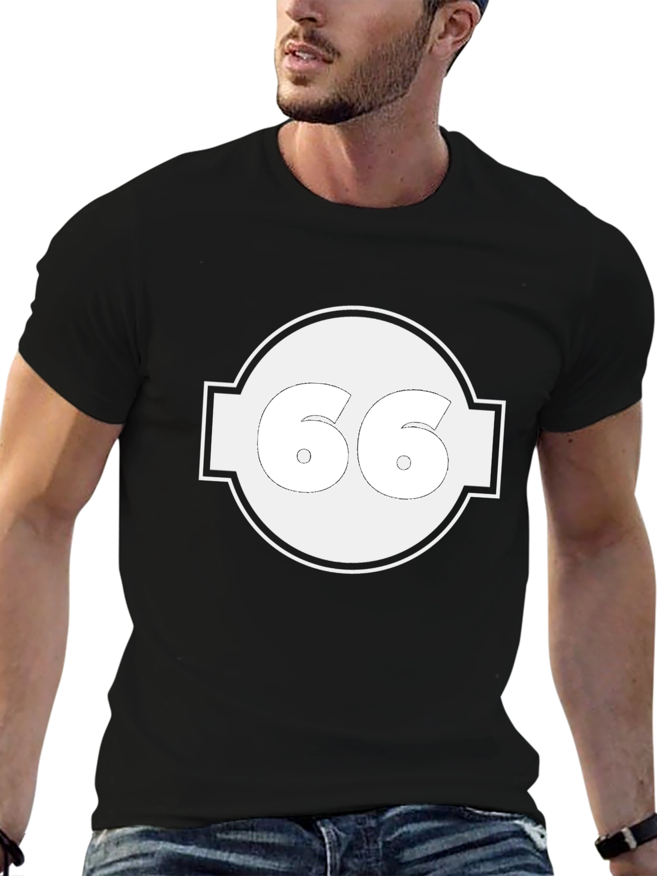 Retro Number 66 Graphic Tee - Black T-Shirt