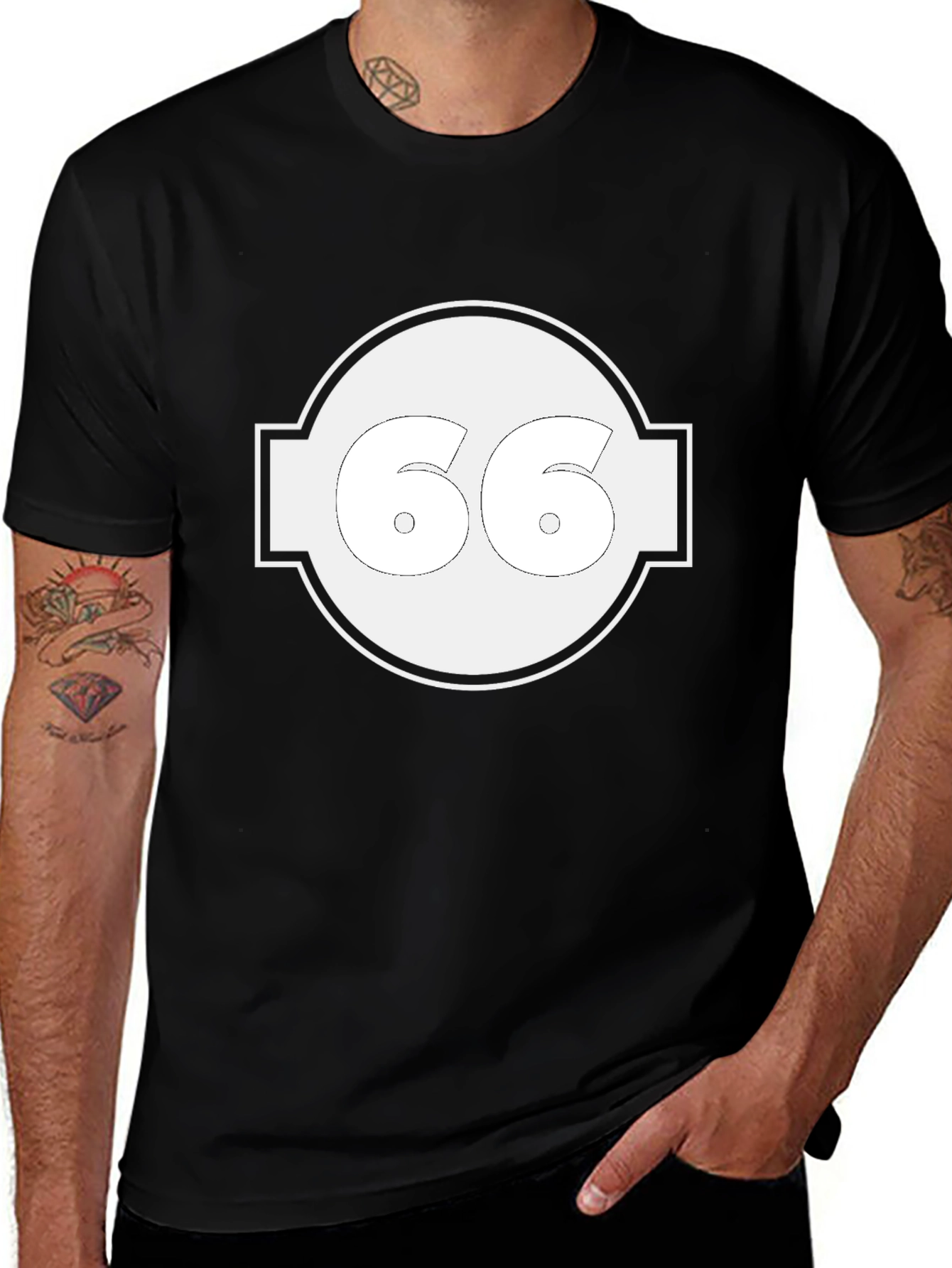 Retro Number 66 Graphic Tee - Black T-Shirt