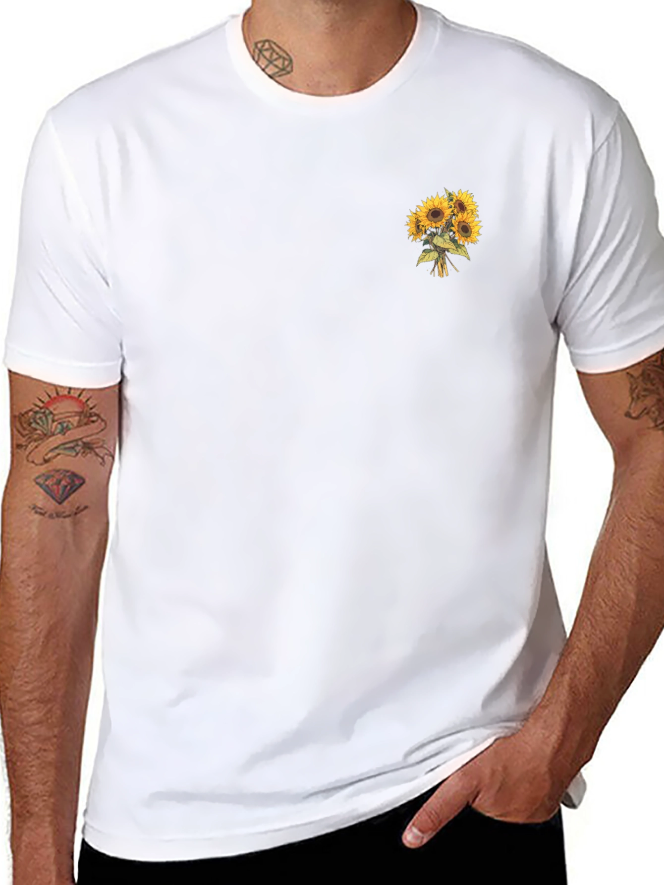 Sunflower Bouquet Graphic Tee - Black Cotton T-Shirt