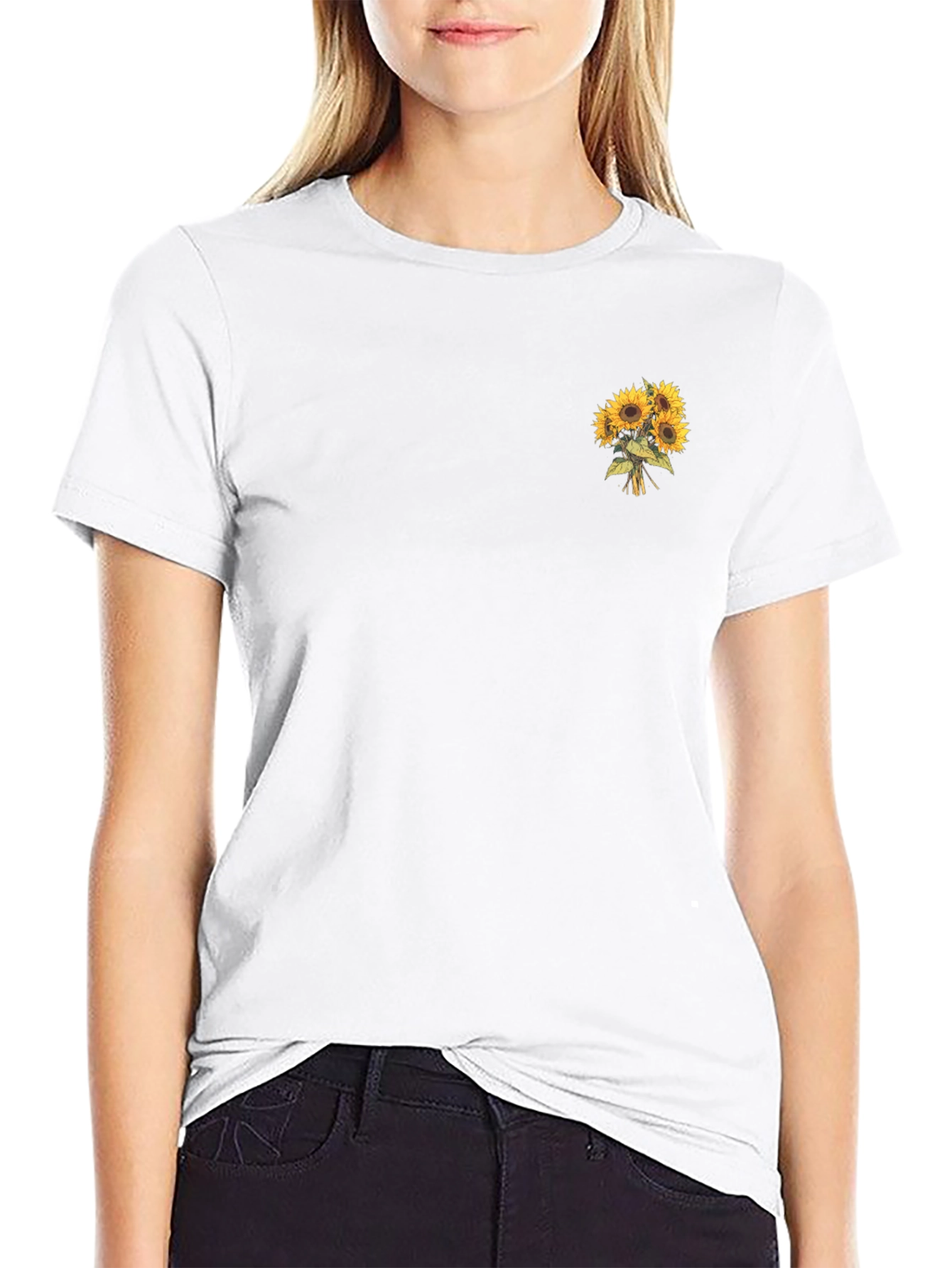 Sunflower Bouquet Graphic Tee - Black Cotton T-Shirt