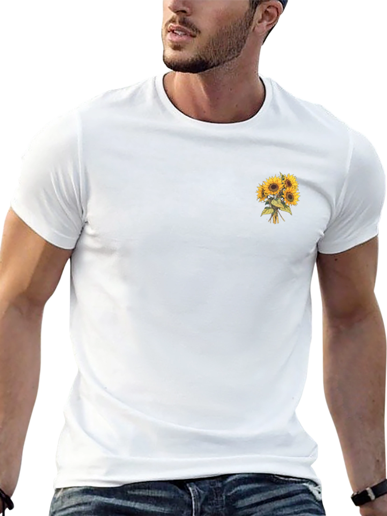 Sunflower Bouquet Graphic Tee - Black Cotton T-Shirt