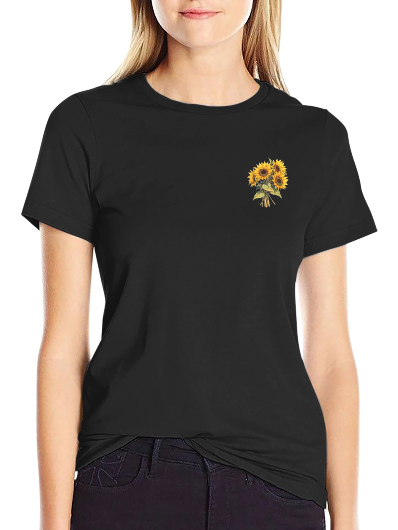 Sunflower Bouquet Graphic Tee - Black Cotton T-Shirt