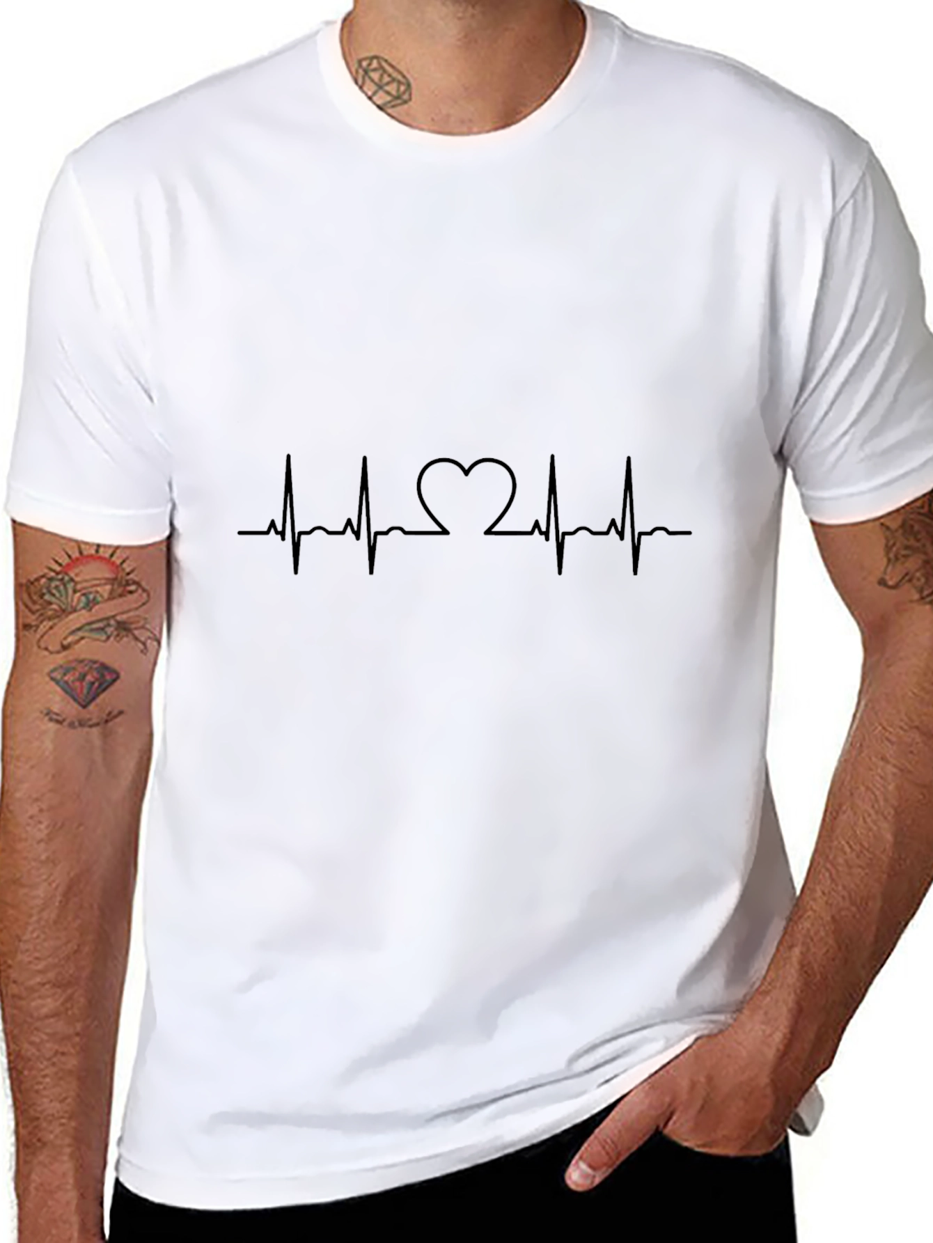 Heartbeat Graphic Tee - Black Crew Neck T-Shirt