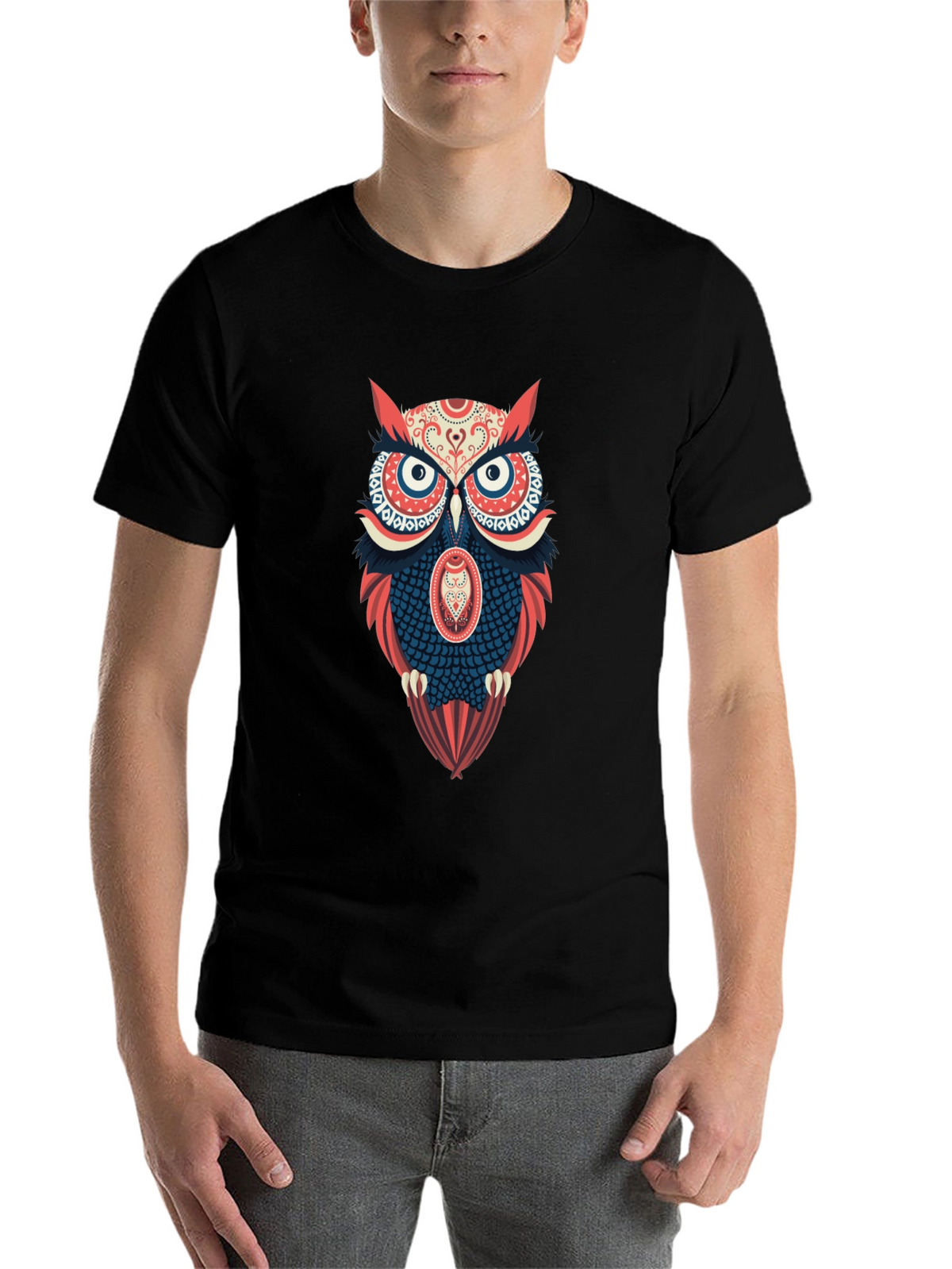 Owl Graphic Print Mens Black T-Shirt