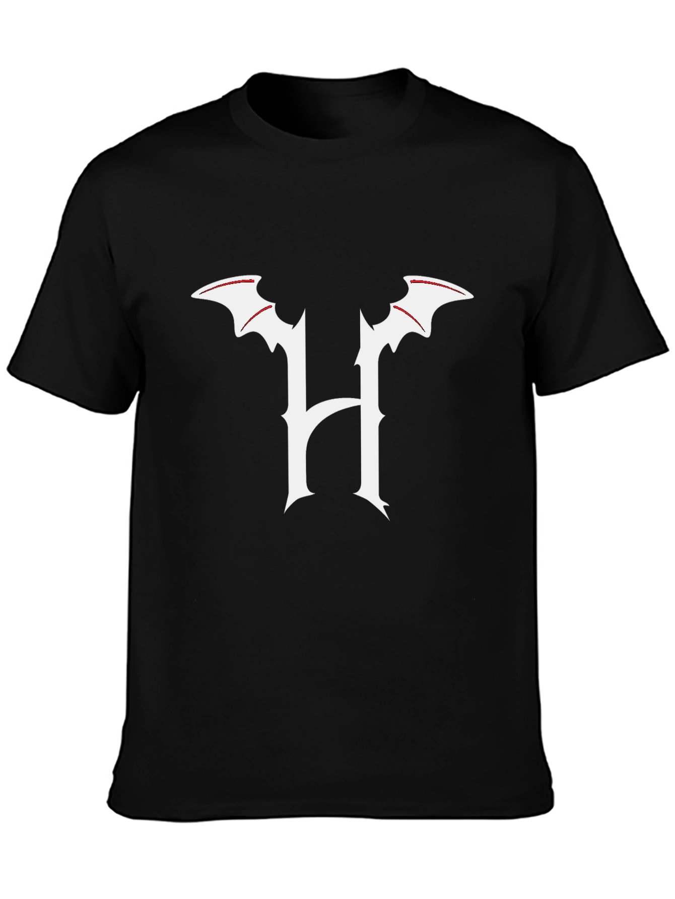 Gothic Batwing H Letter Black T-Shirt