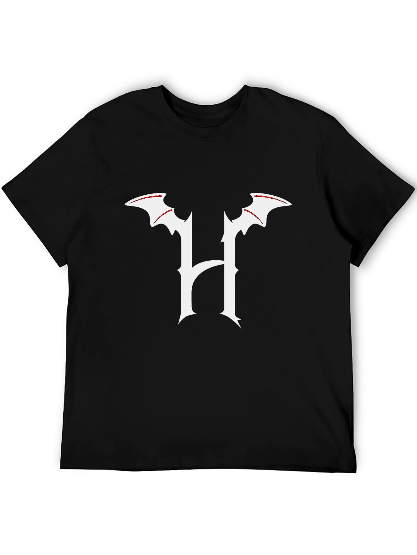 Gothic Batwing H Letter Black T-Shirt