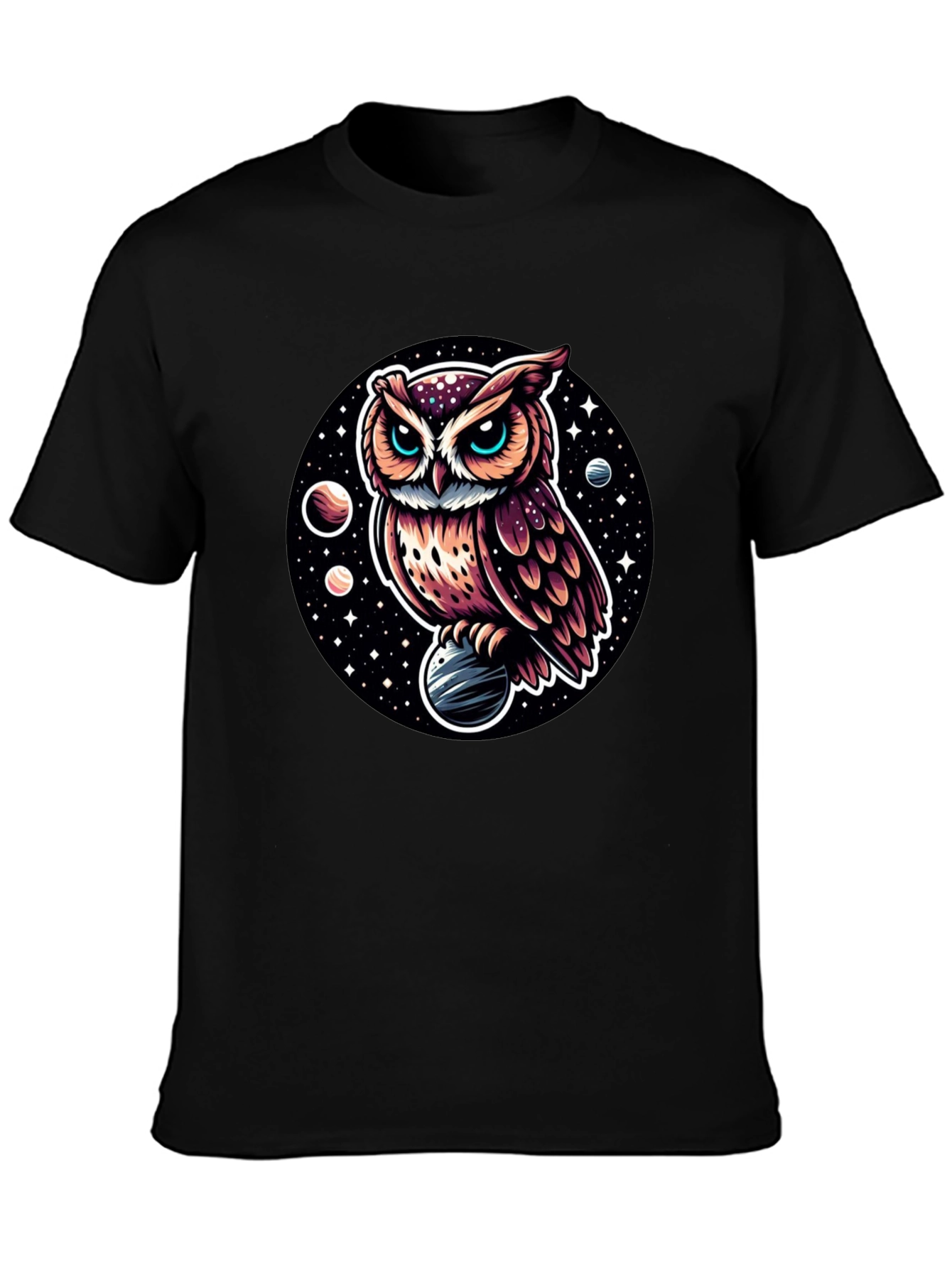 Cosmic Owl Graphic Tee - Black Cotton Blend