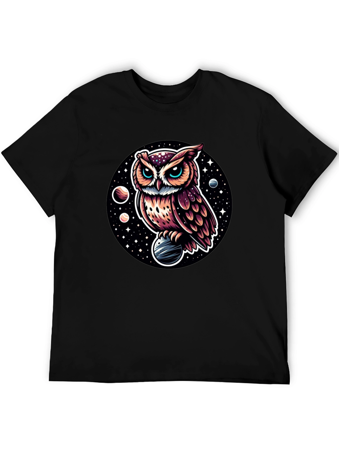 Cosmic Owl Graphic Tee - Black Cotton Blend