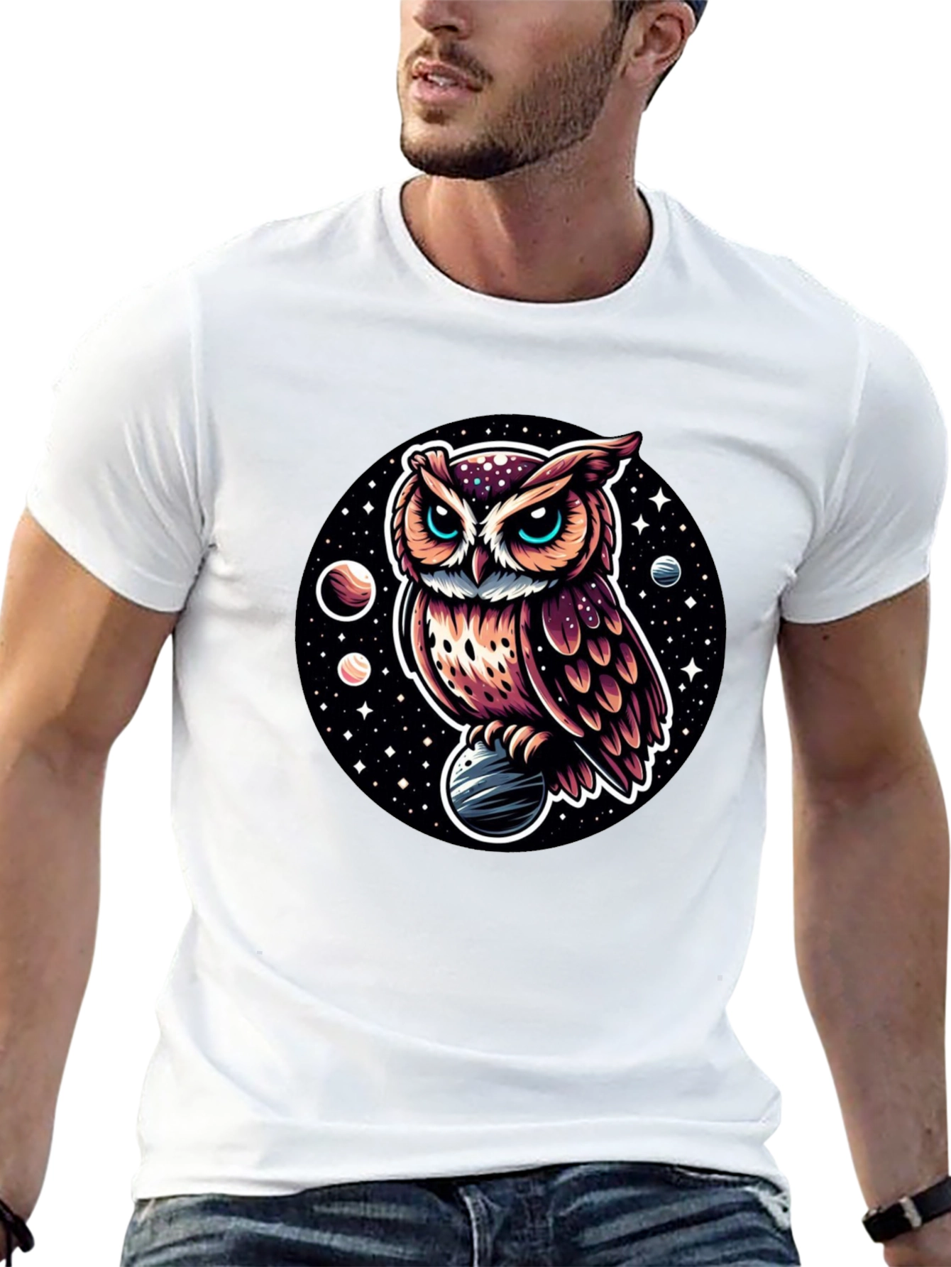 Cosmic Owl Graphic Tee - Black Cotton Blend