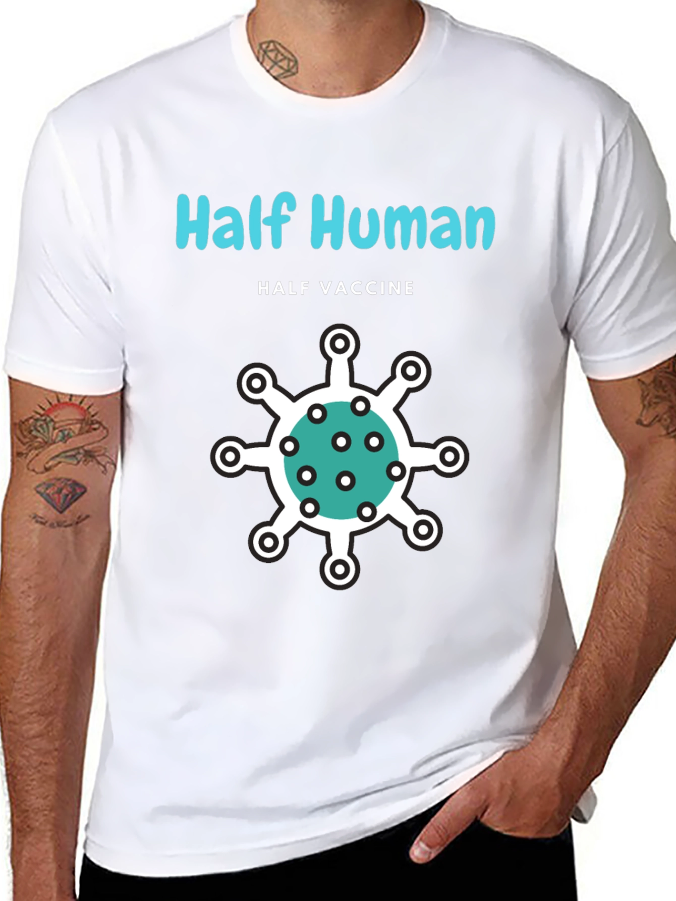 Half Human Half Vaccine T-Shirt - Novelty Graphic Tee