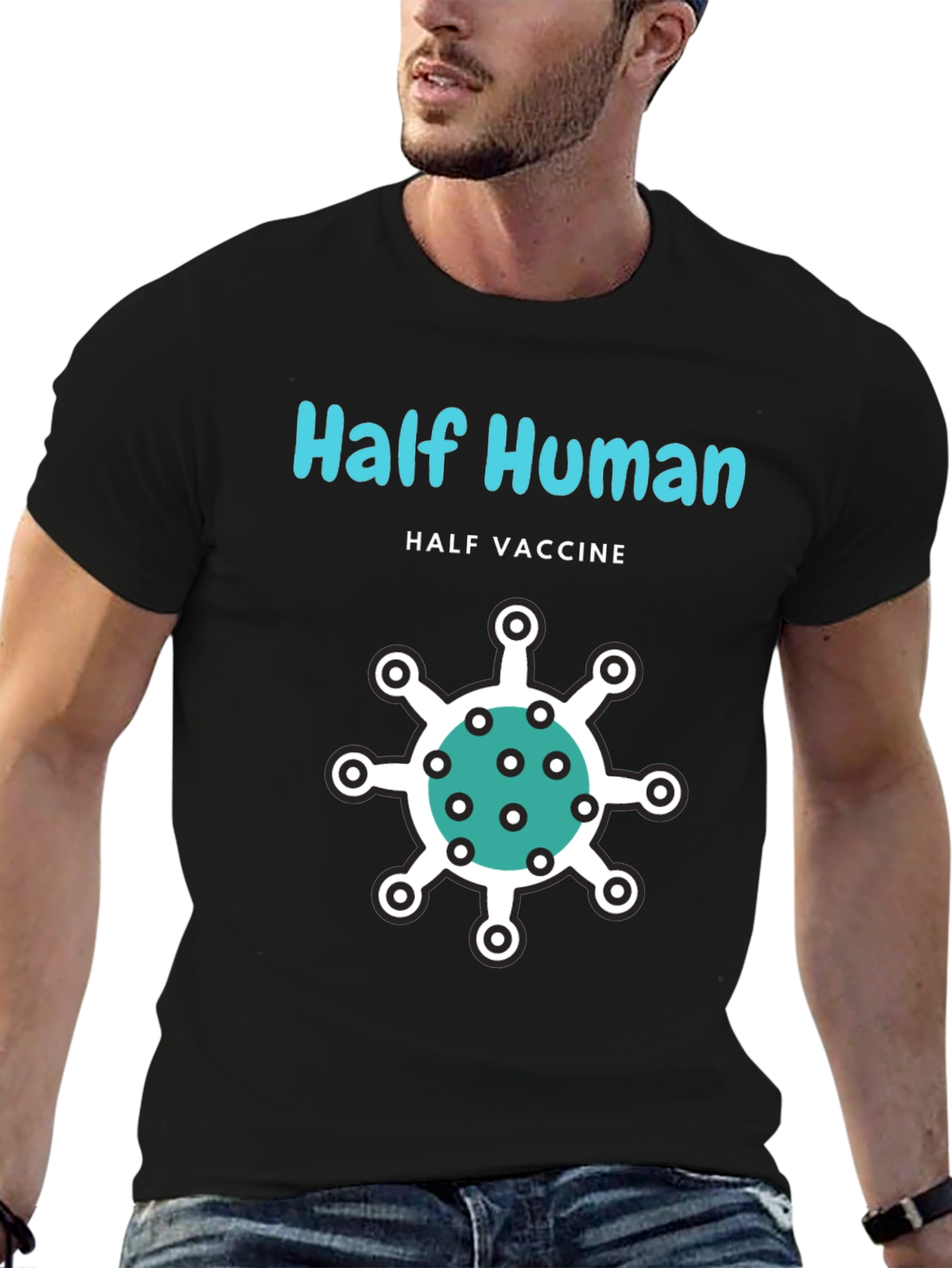 Half Human Half Vaccine T-Shirt - Novelty Graphic Tee