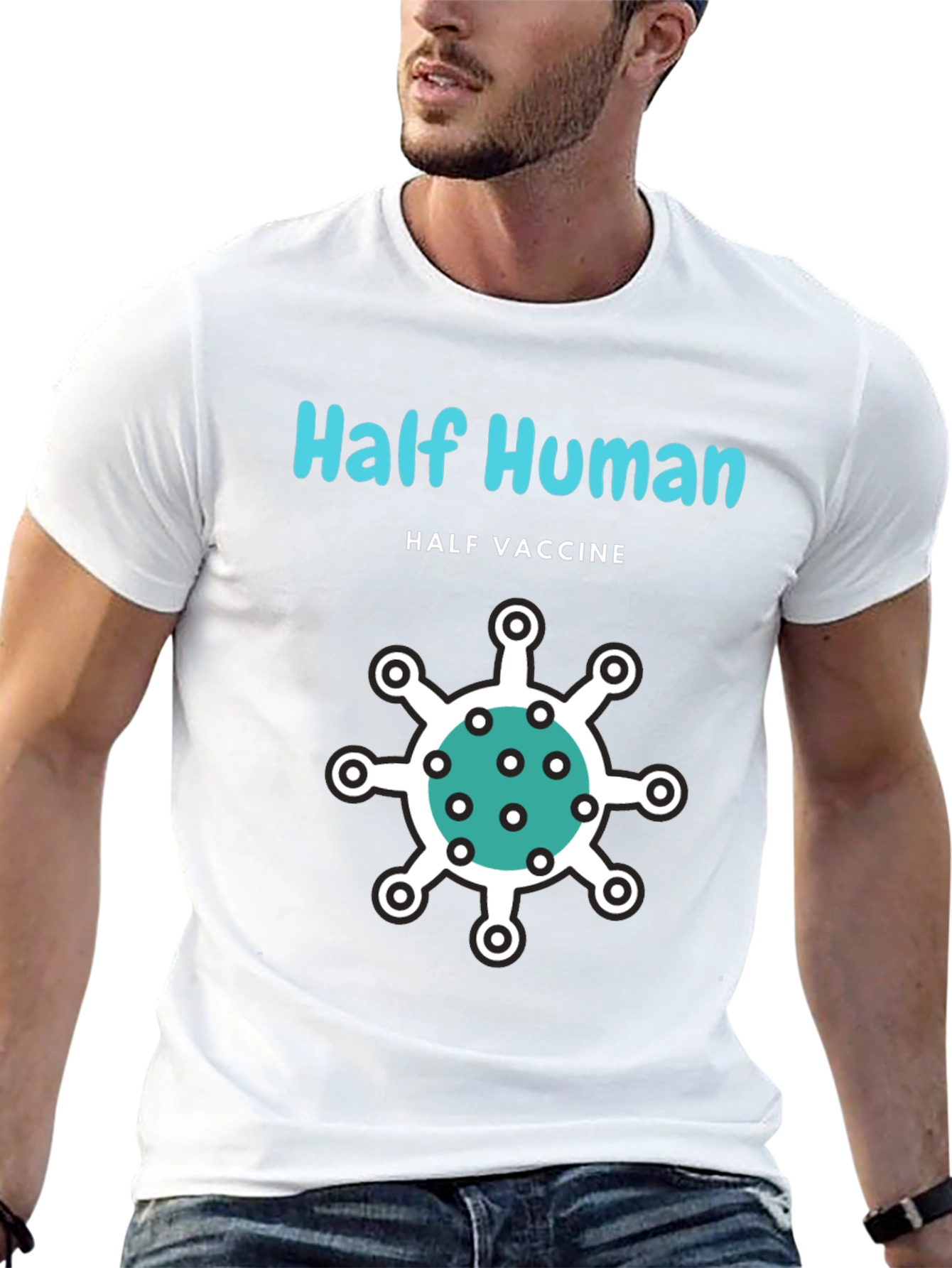 Half Human Half Vaccine T-Shirt - Novelty Graphic Tee