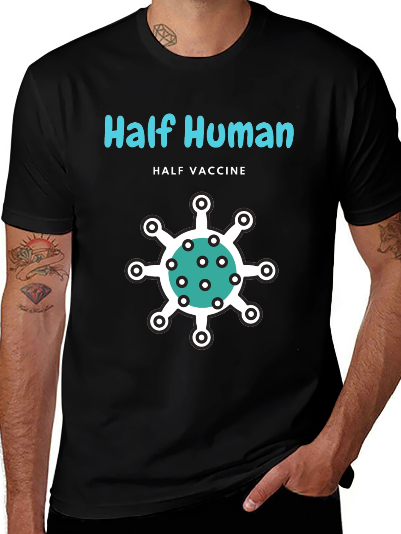 Half Human Half Vaccine T-Shirt - Novelty Graphic Tee