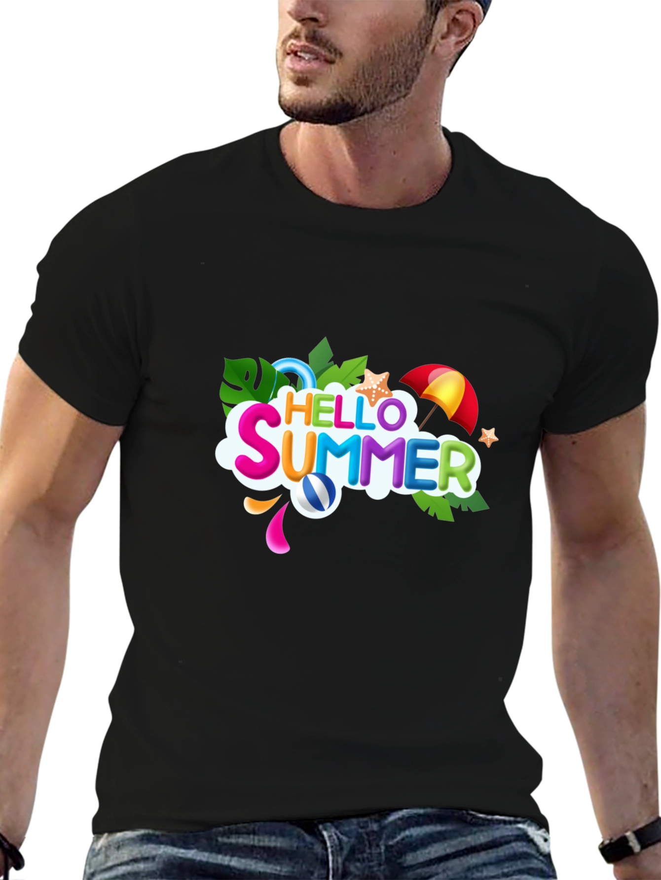 Hello Summer Black Graphic T-Shirt
