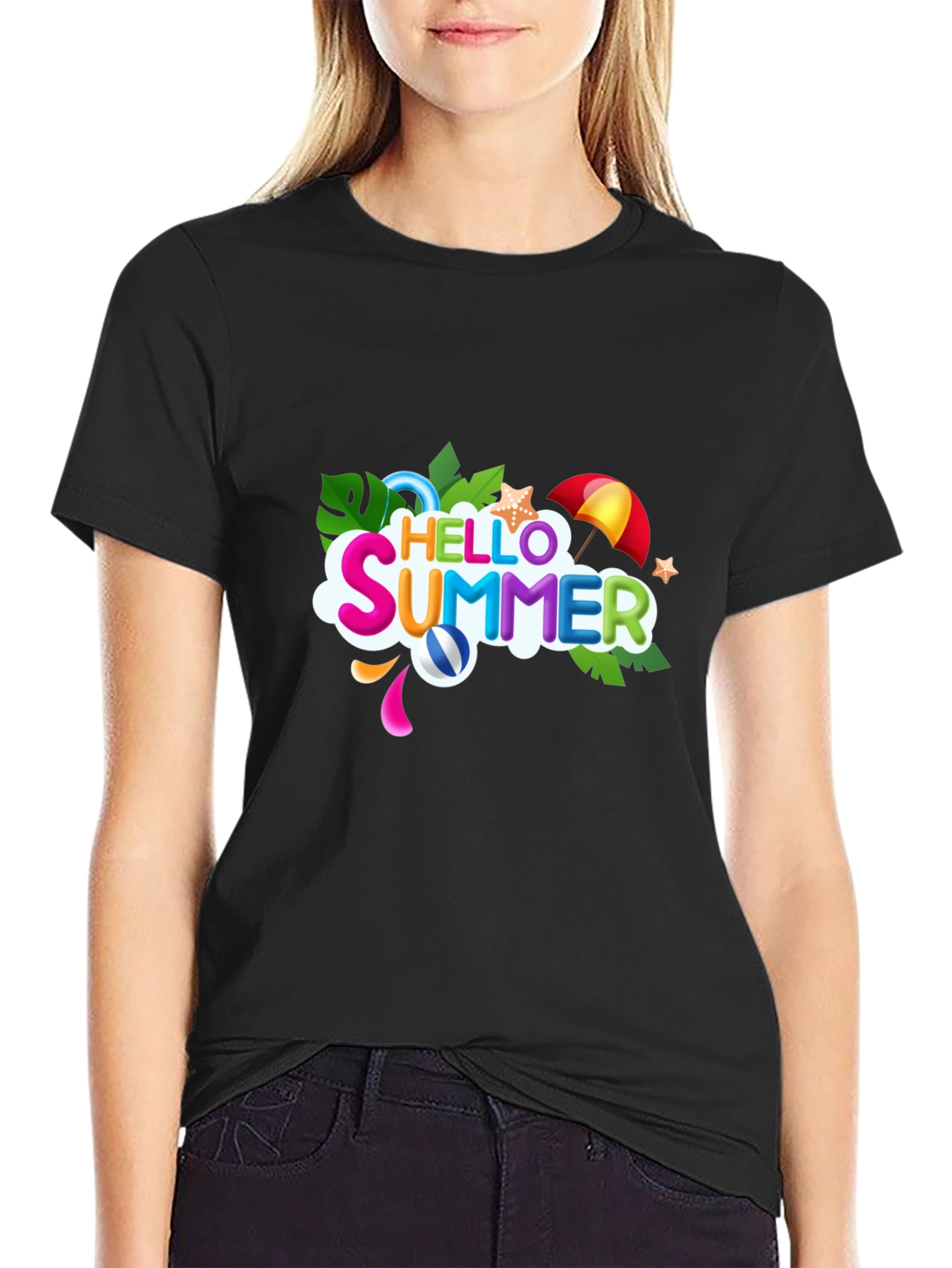 Hello Summer Black Graphic T-Shirt