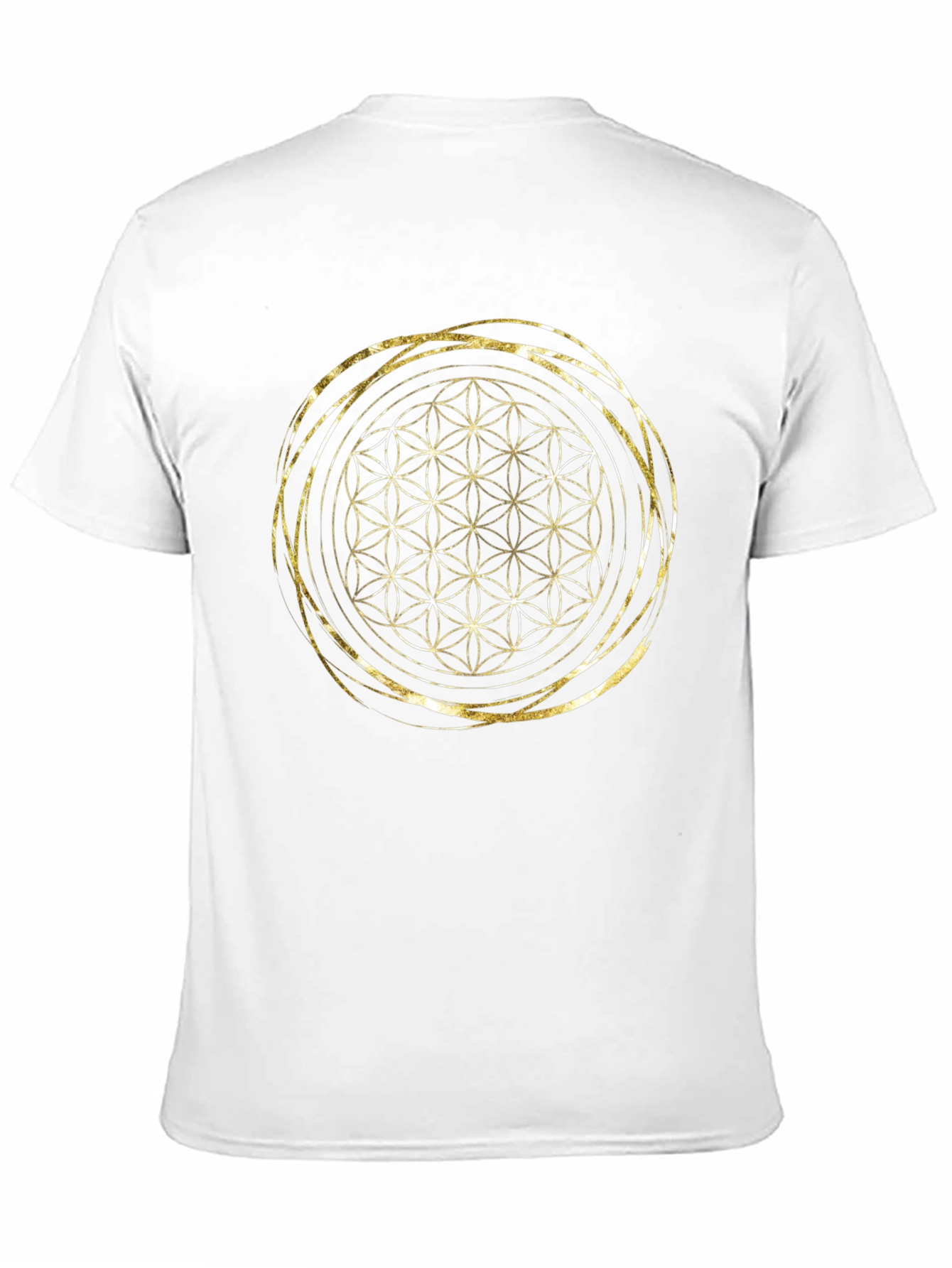 Geometric Flower of Life Gold Print Black T-Shirt