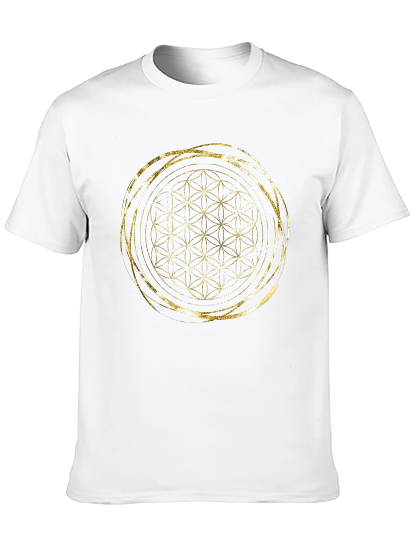 Geometric Flower of Life Gold Print Black T-Shirt
