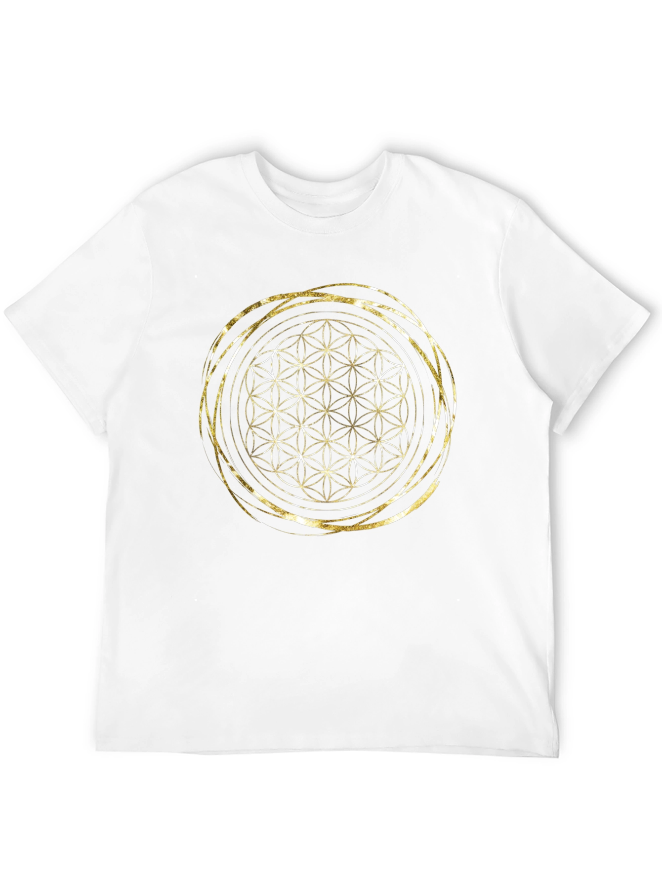 Geometric Flower of Life Gold Print Black T-Shirt