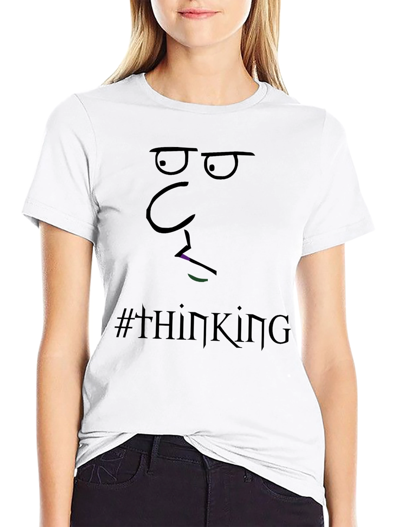 Thinking Face Graphic Tee - Black Cotton T-Shirt