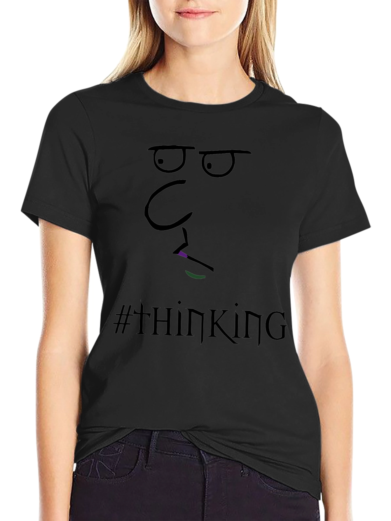 Thinking Face Graphic Tee - Black Cotton T-Shirt