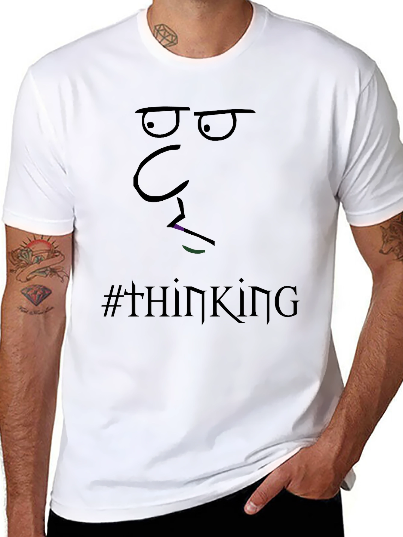 Thinking Face Graphic Tee - Black Cotton T-Shirt