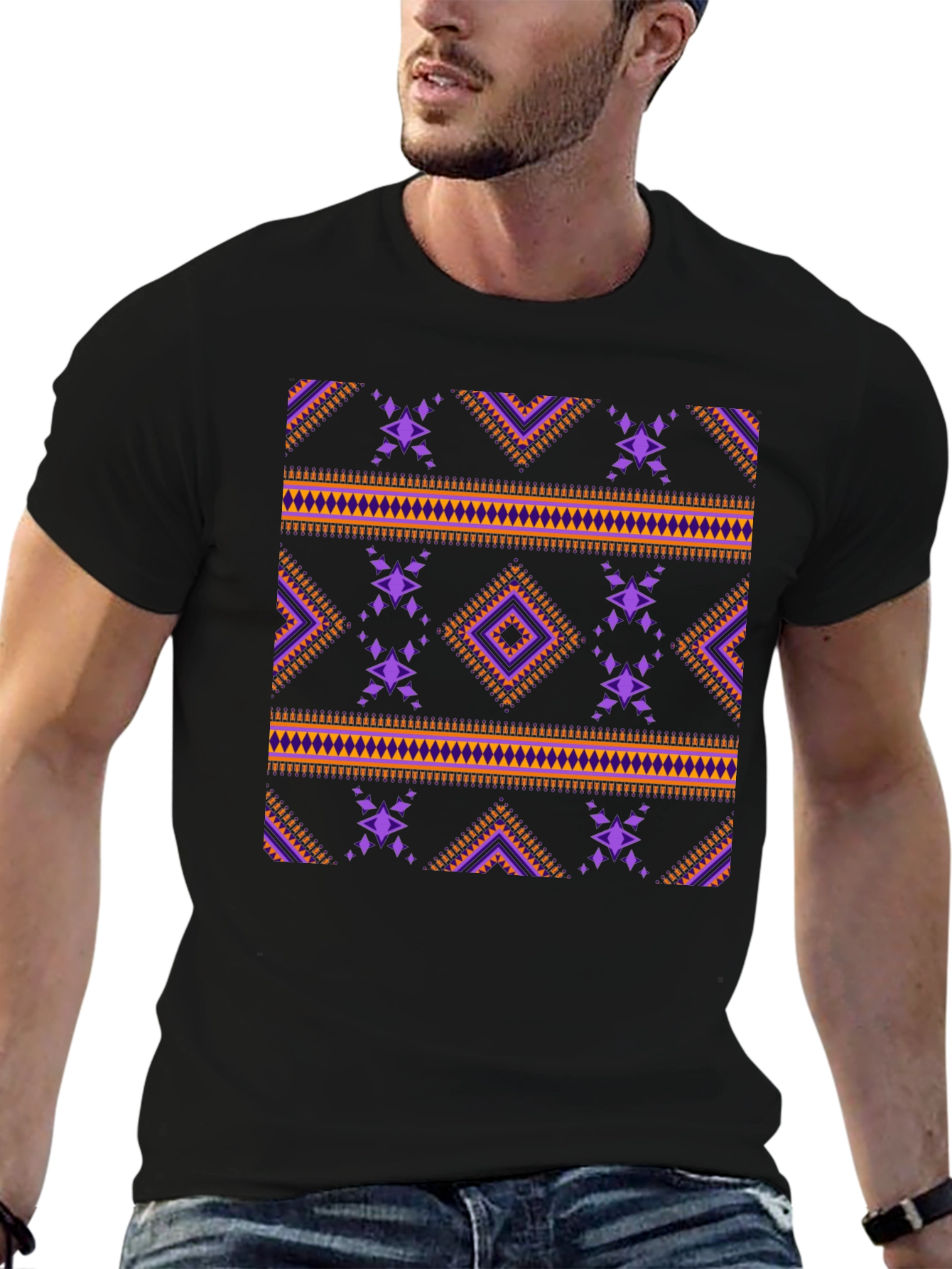 Tribal Pattern Black T-Shirt