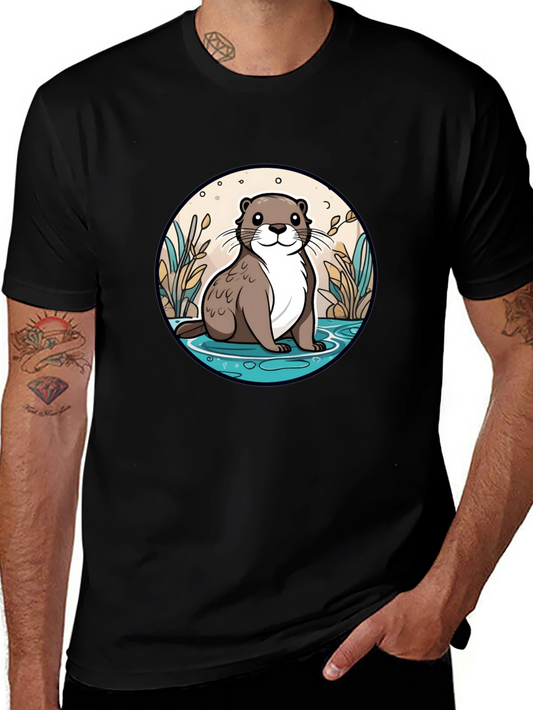 Otter Graphic Tee - Black Cotton Blend Casual Wear