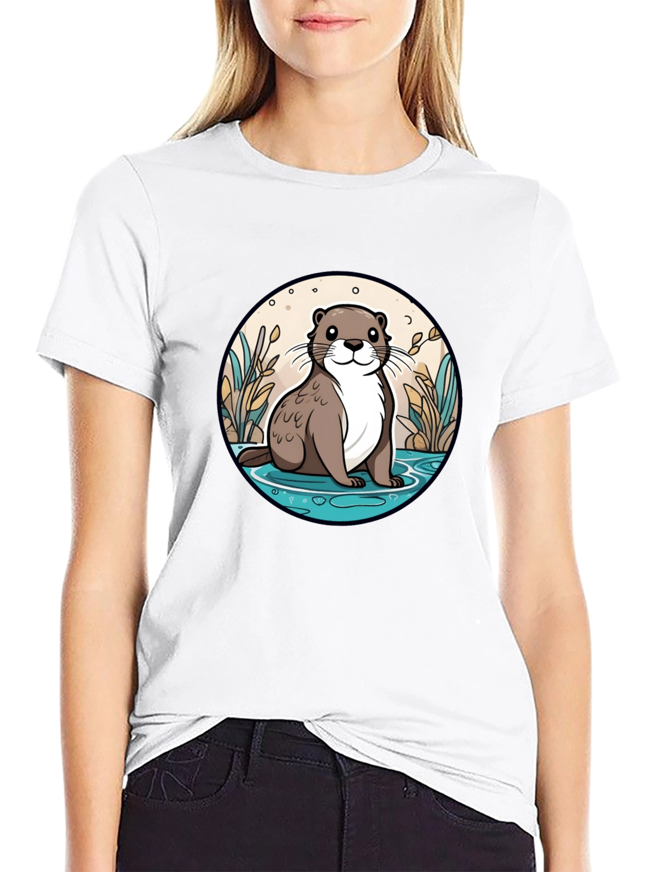 Otter Graphic Tee - Black Cotton Blend Casual Wear