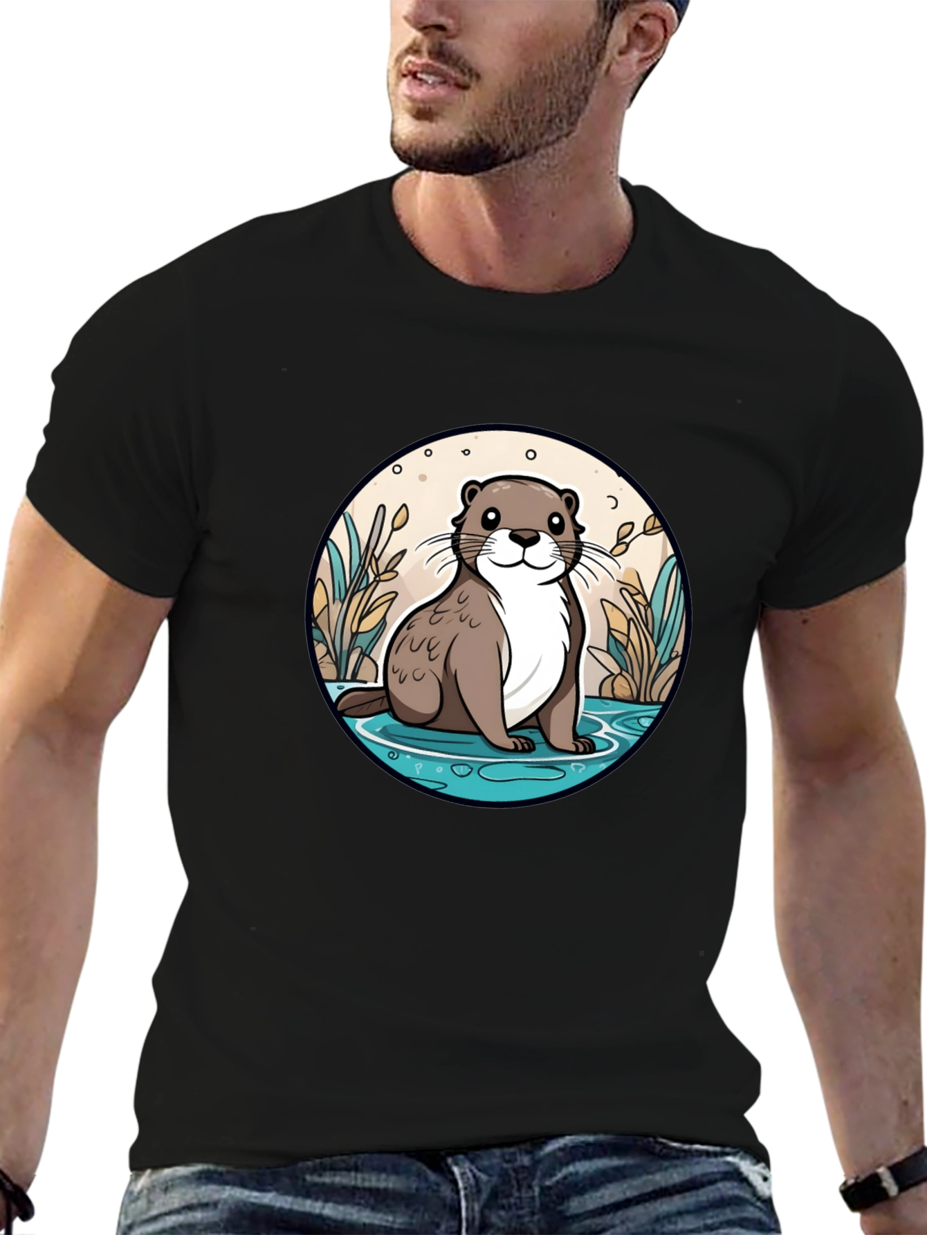 Otter Graphic Tee - Black Cotton Blend Casual Wear