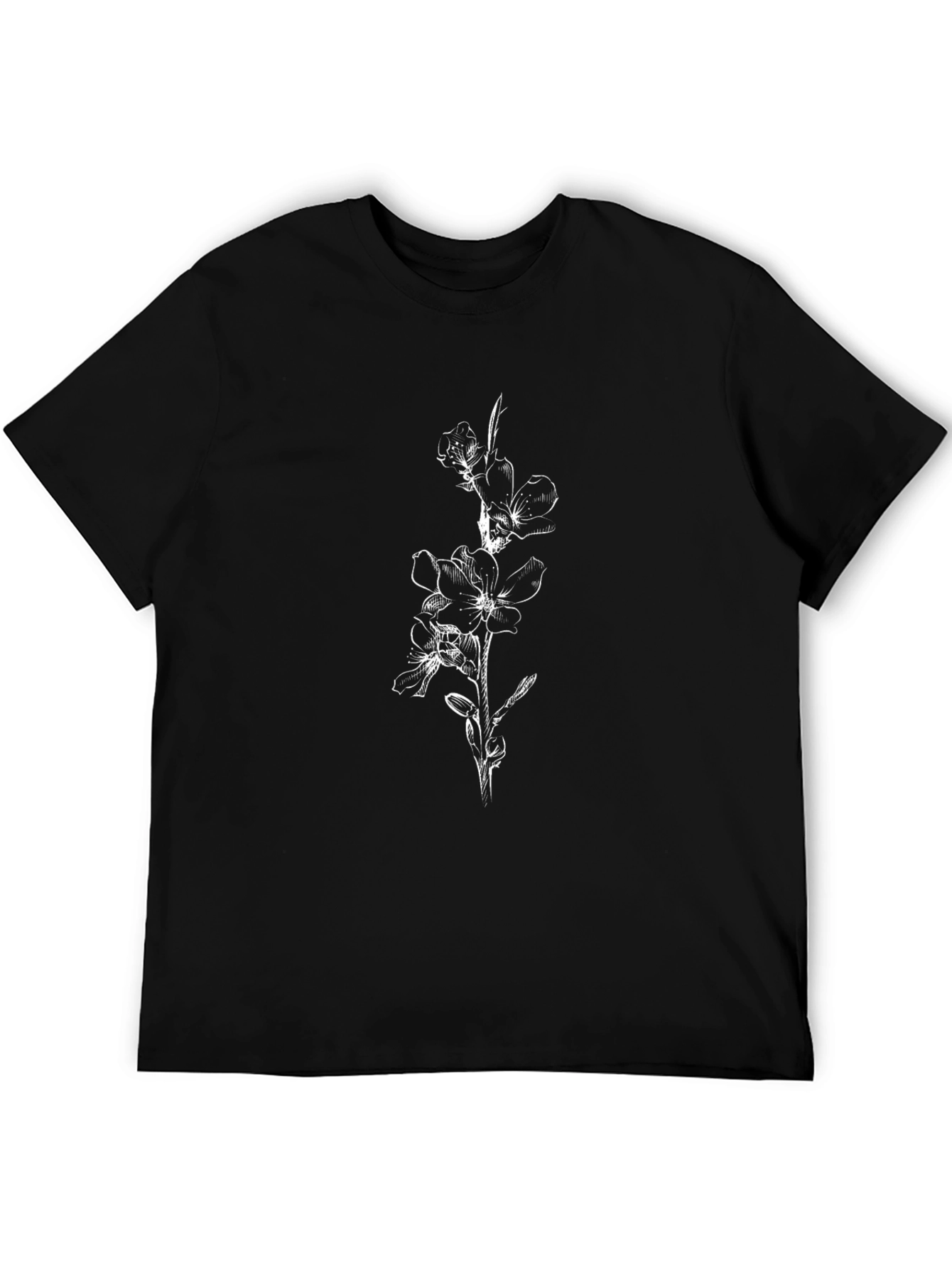 Black T-Shirt with White Floral Design