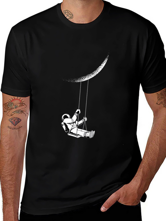 Astronaut on Moon Swing Graphic Tee - Black
