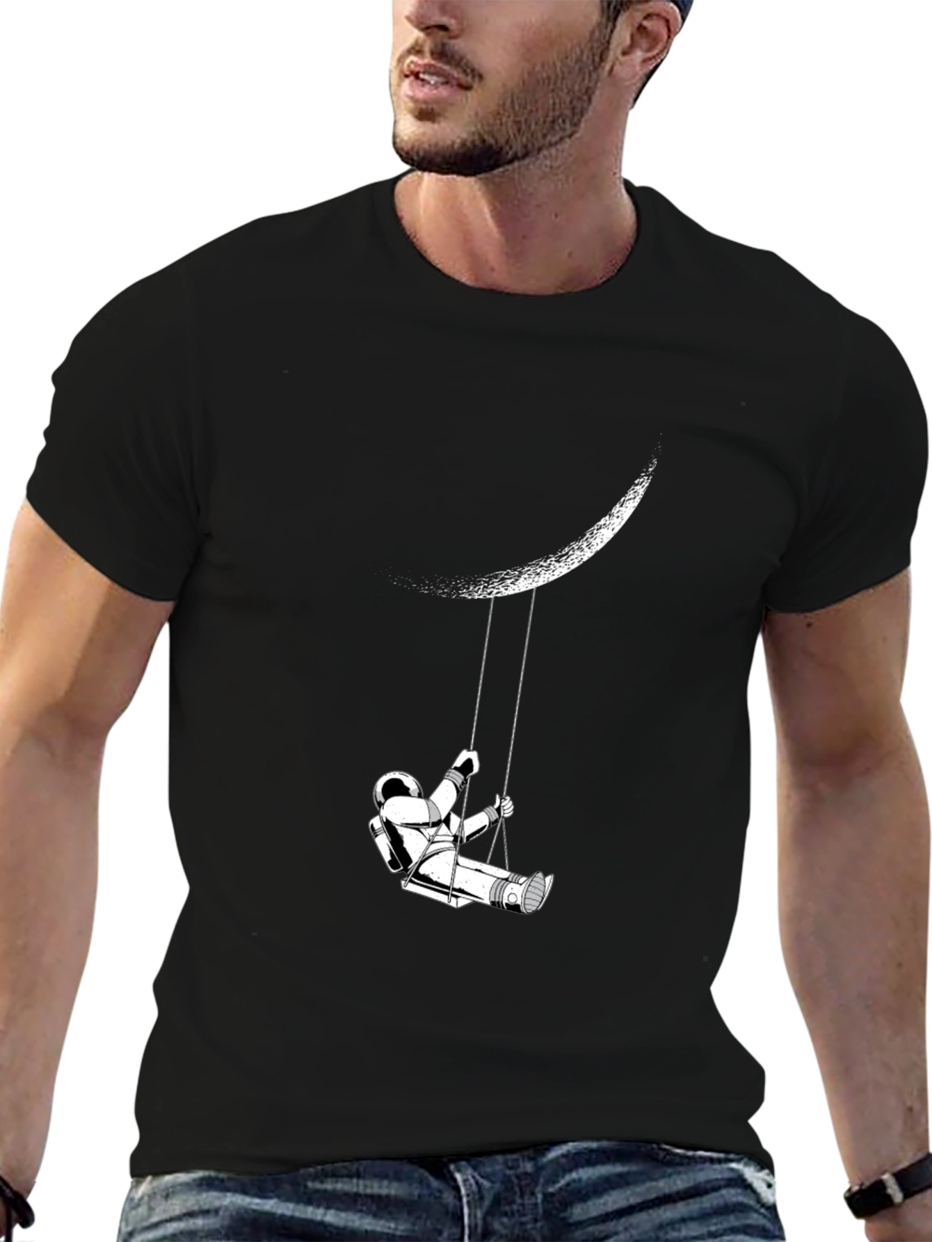 Astronaut on Moon Swing Graphic Tee - Black
