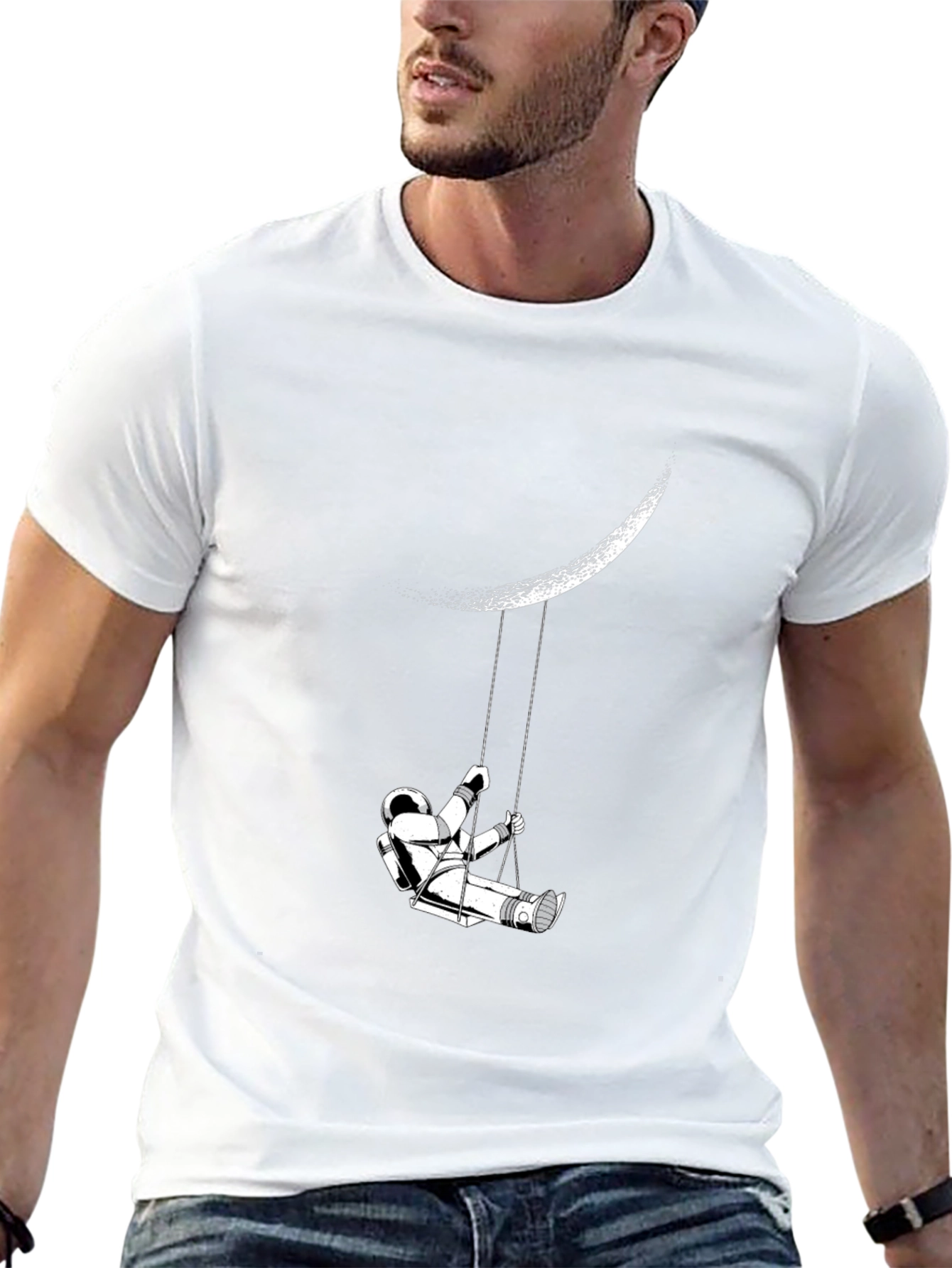 Astronaut on Moon Swing Graphic Tee - Black