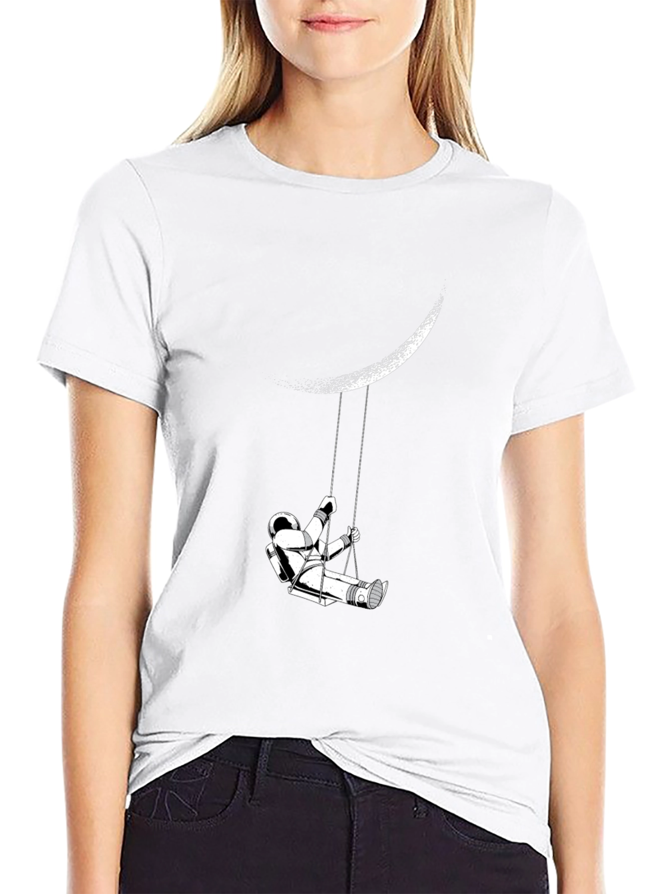 Astronaut on Moon Swing Graphic Tee - Black