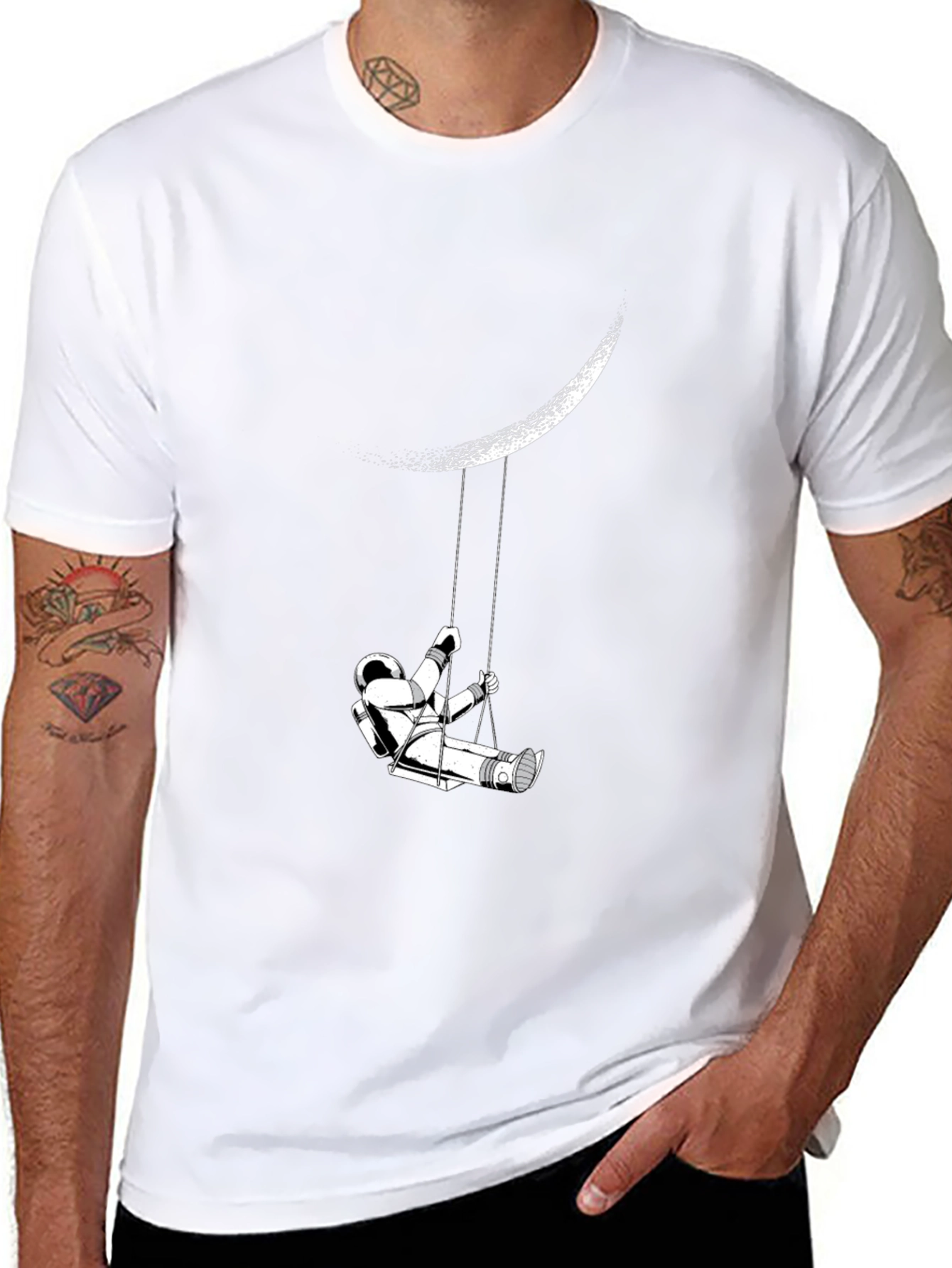 Astronaut on Moon Swing Graphic Tee - Black
