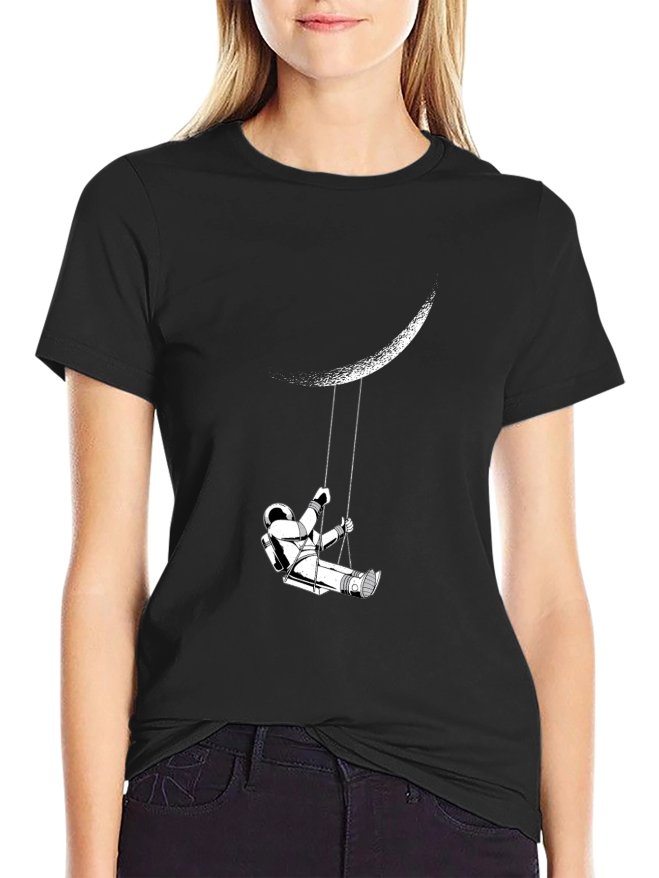 Astronaut on Moon Swing Graphic Tee - Black