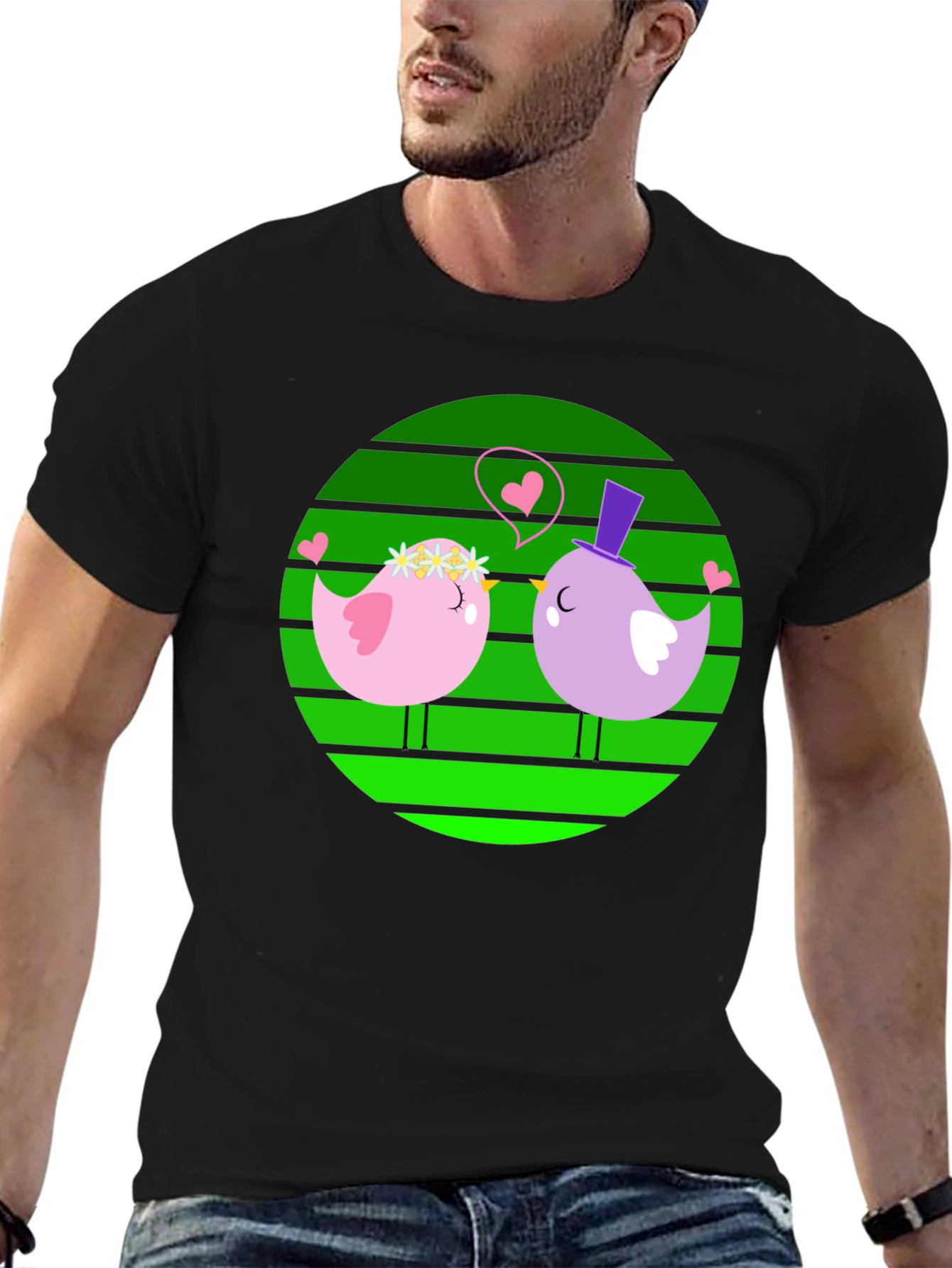 Love Birds Graphic Tee - Cute Cartoon Design