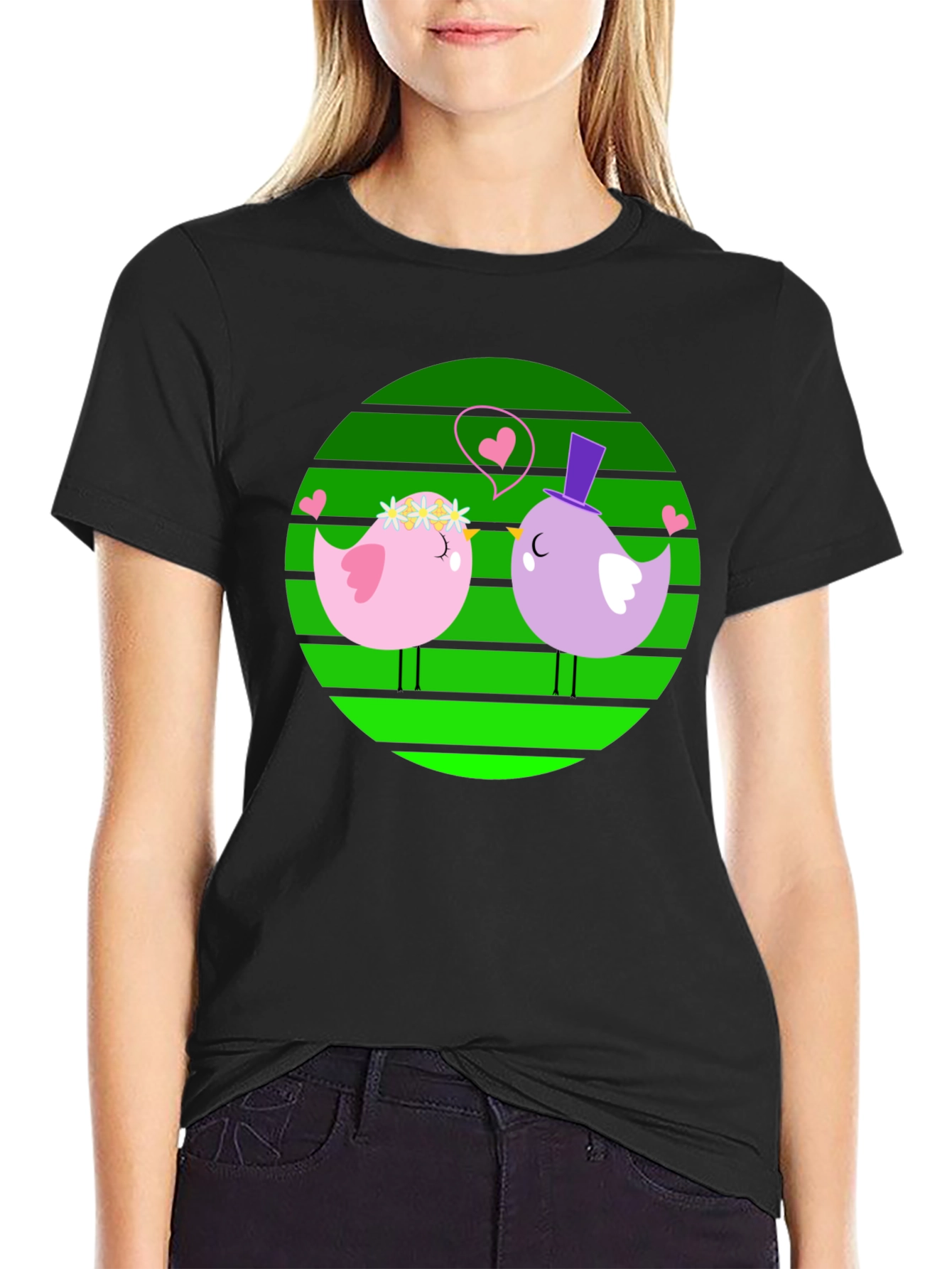 Love Birds Graphic Tee - Cute Cartoon Design