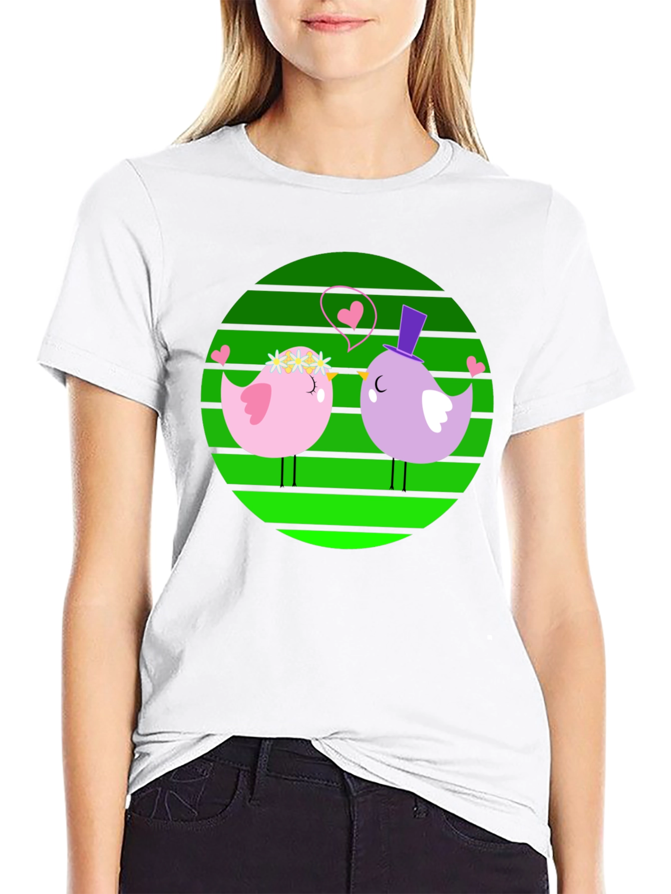 Love Birds Graphic Tee - Cute Cartoon Design