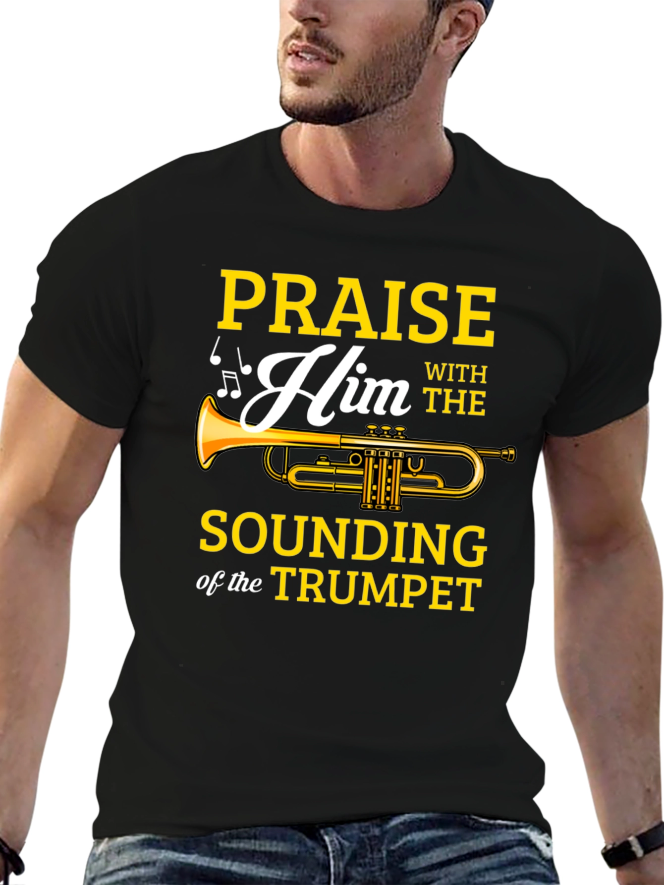 Praise Him Trumpet Graphic Tee - Mens Black T-Shirt