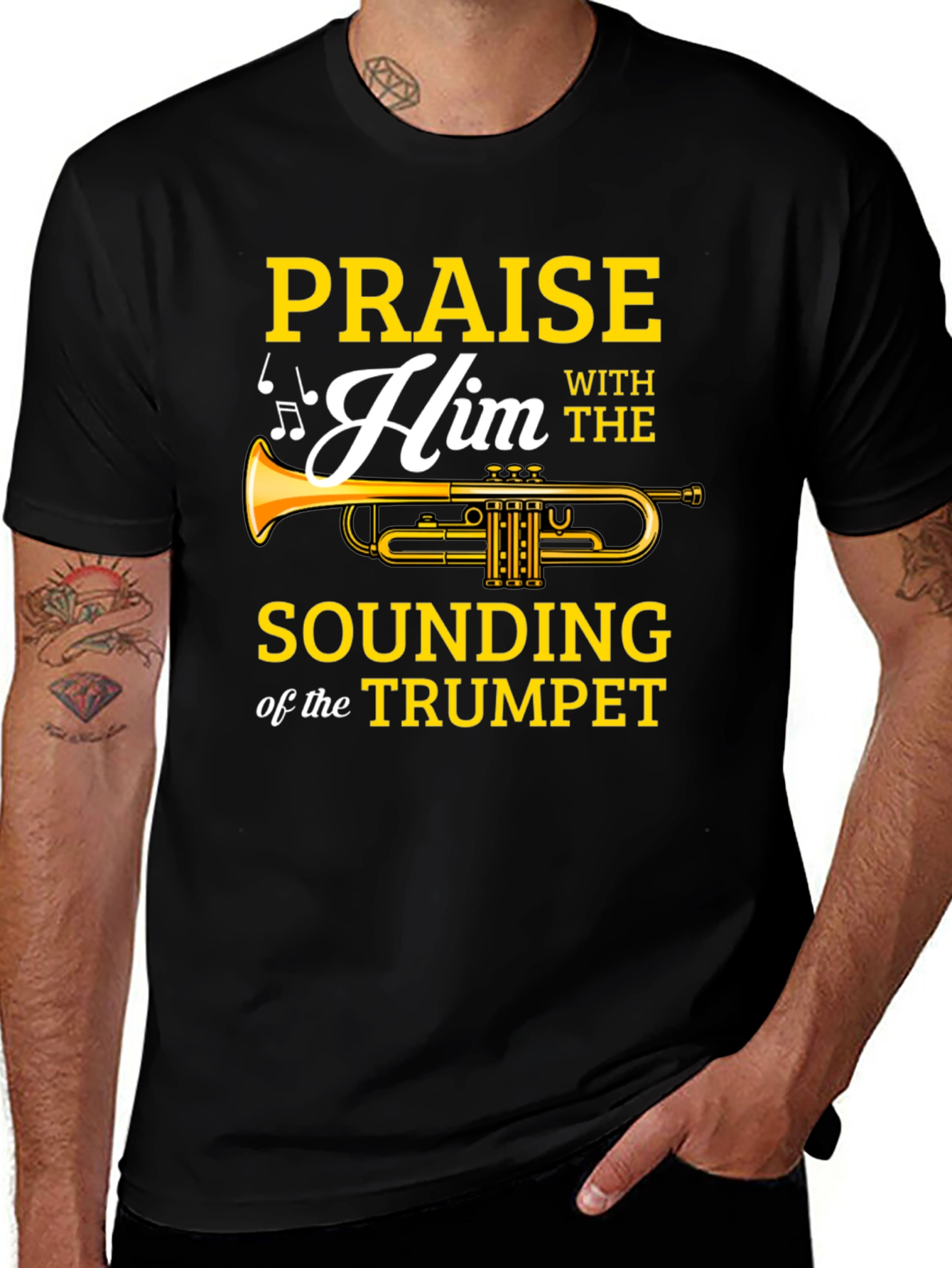 Praise Him Trumpet Graphic Tee - Mens Black T-Shirt