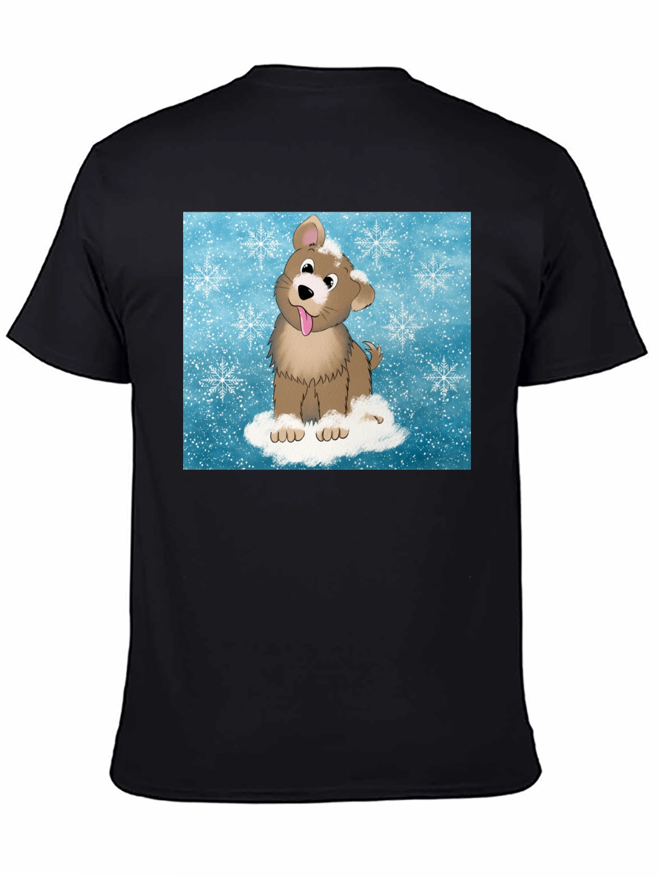 Cute Cartoon Dog in Snow Graphic T-Shirt