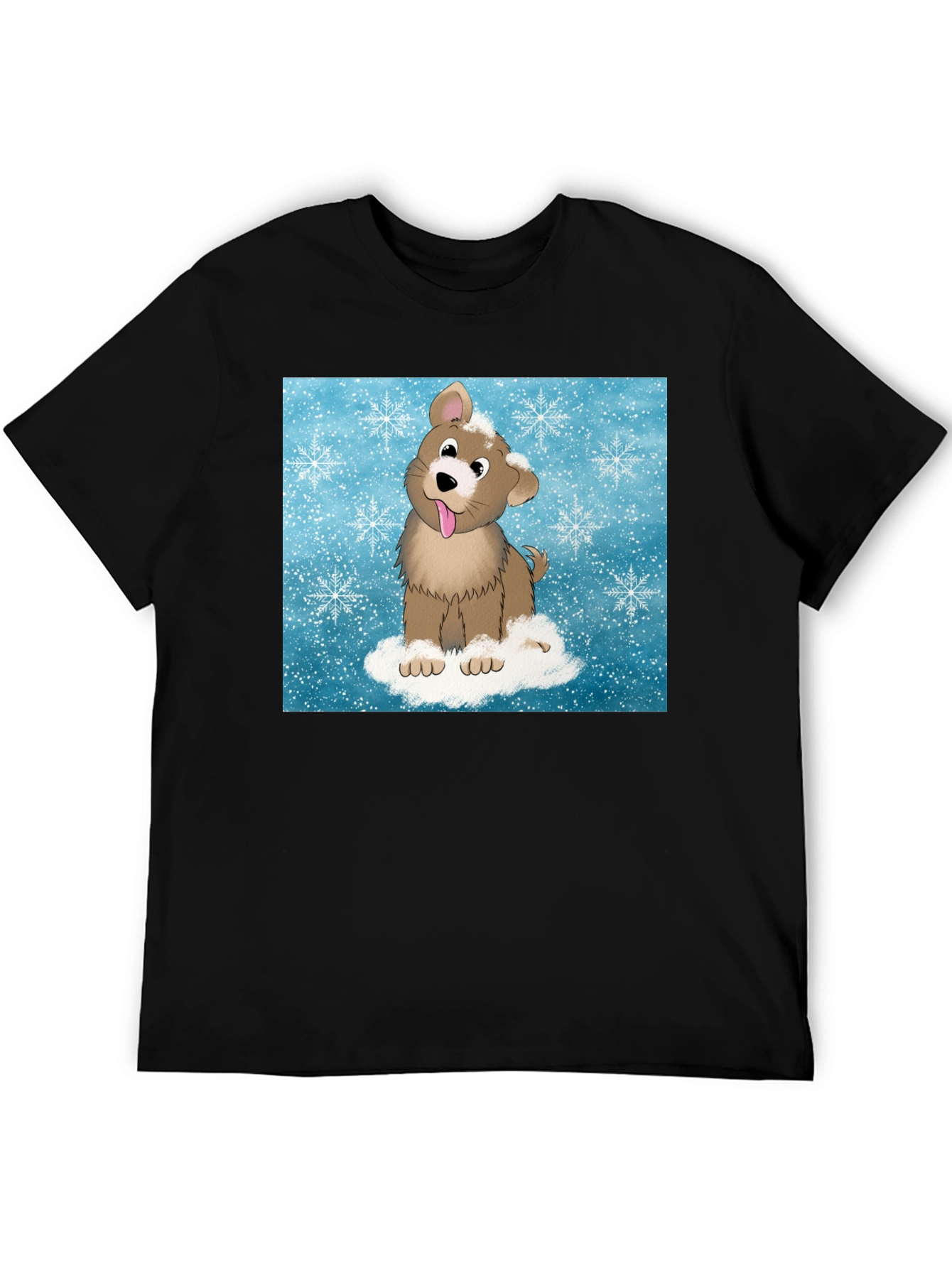 Cute Cartoon Dog in Snow Graphic T-Shirt